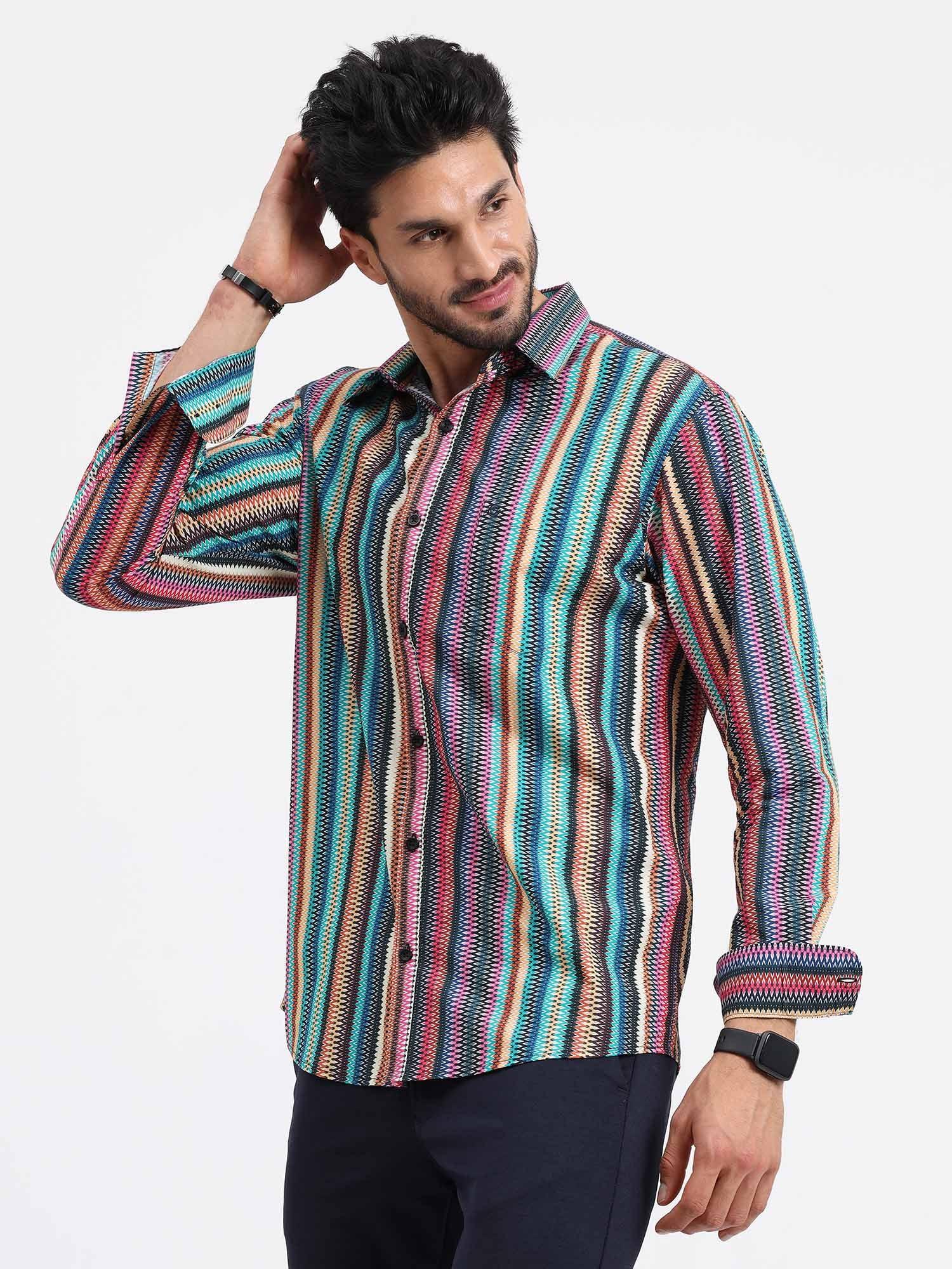 Boston Multi Colour Zigzag Stripe Full Sleeve Shirt - Guniaa Fashions