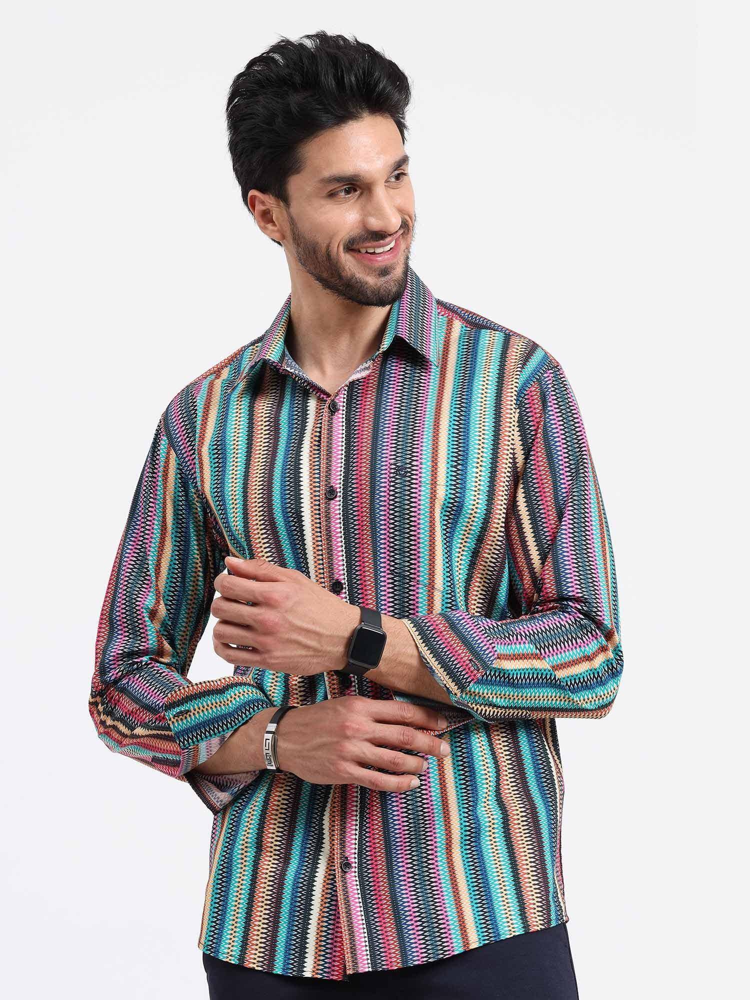 Buy Boston Multi Colour Zigzag Stripe Full Sleeve Shirt Online - Guniaa