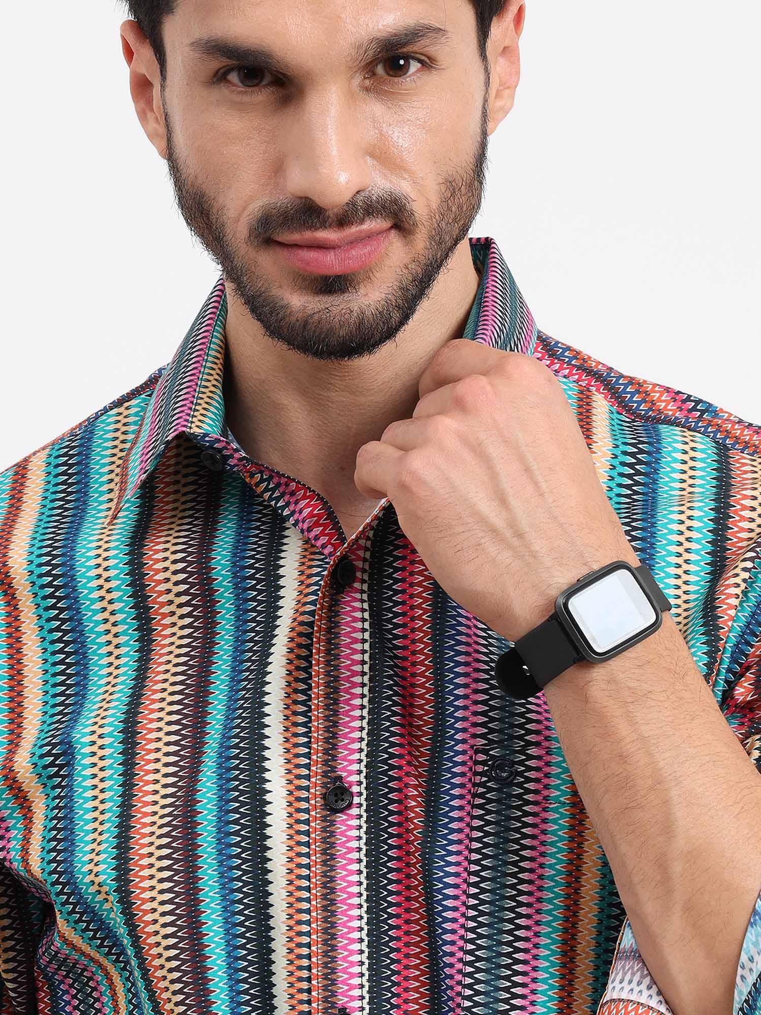 Boston Multi Colour Zigzag Stripe Full Sleeve Shirt - Guniaa Fashions