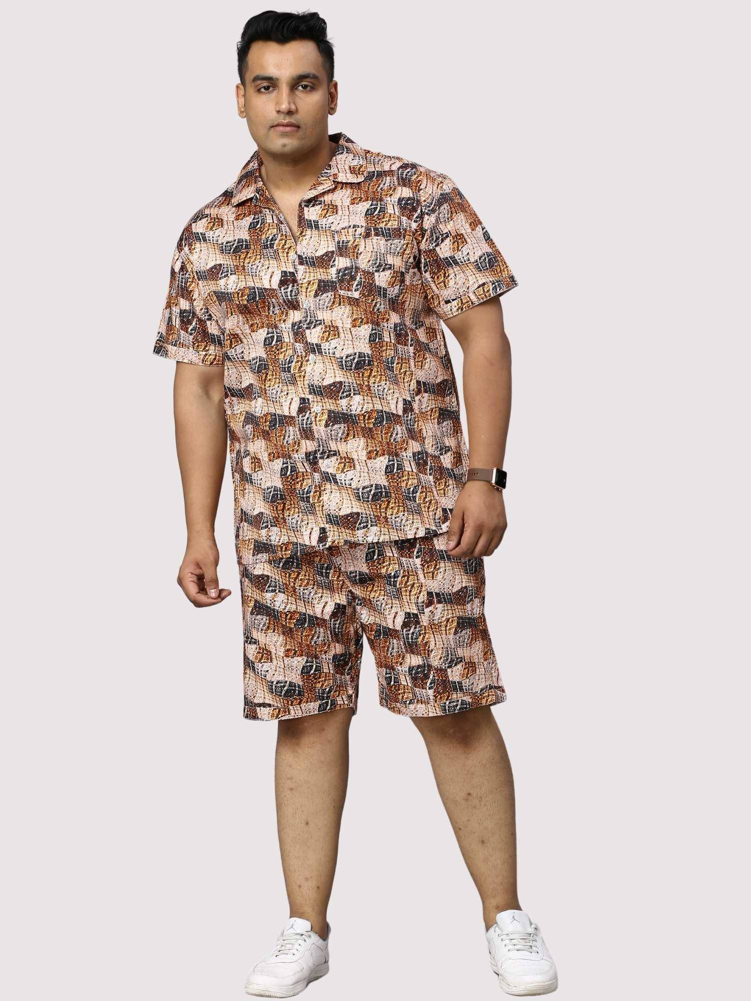 Brass Waves Digital Printed Half Co-Ords Men's Plus Size - Guniaa Fashions