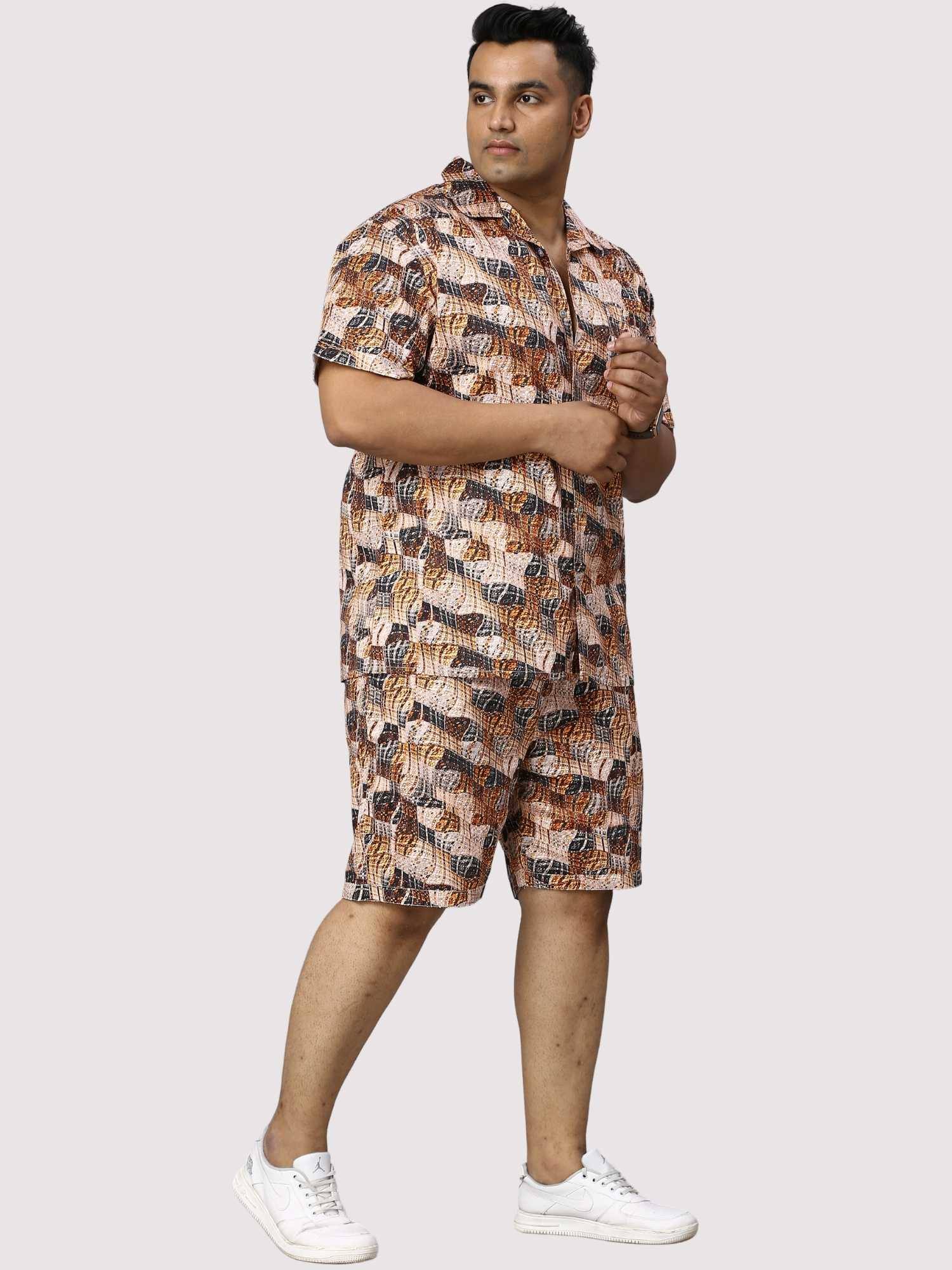 Brass Waves Digital Printed Half Co-Ords Men's Plus Size - Guniaa Fashions