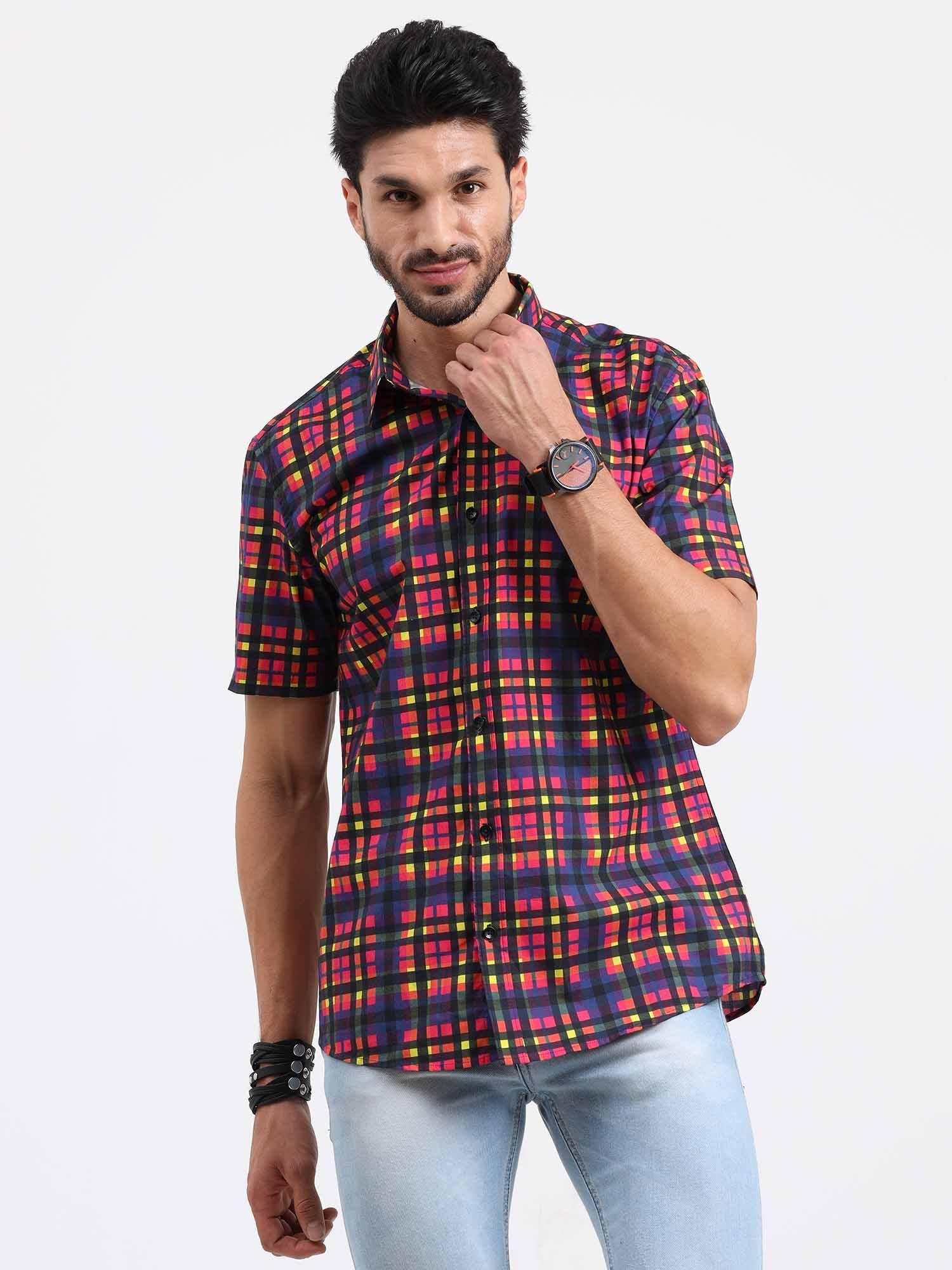 Bright Checks Half Sleeve Shirt - Guniaa Fashions