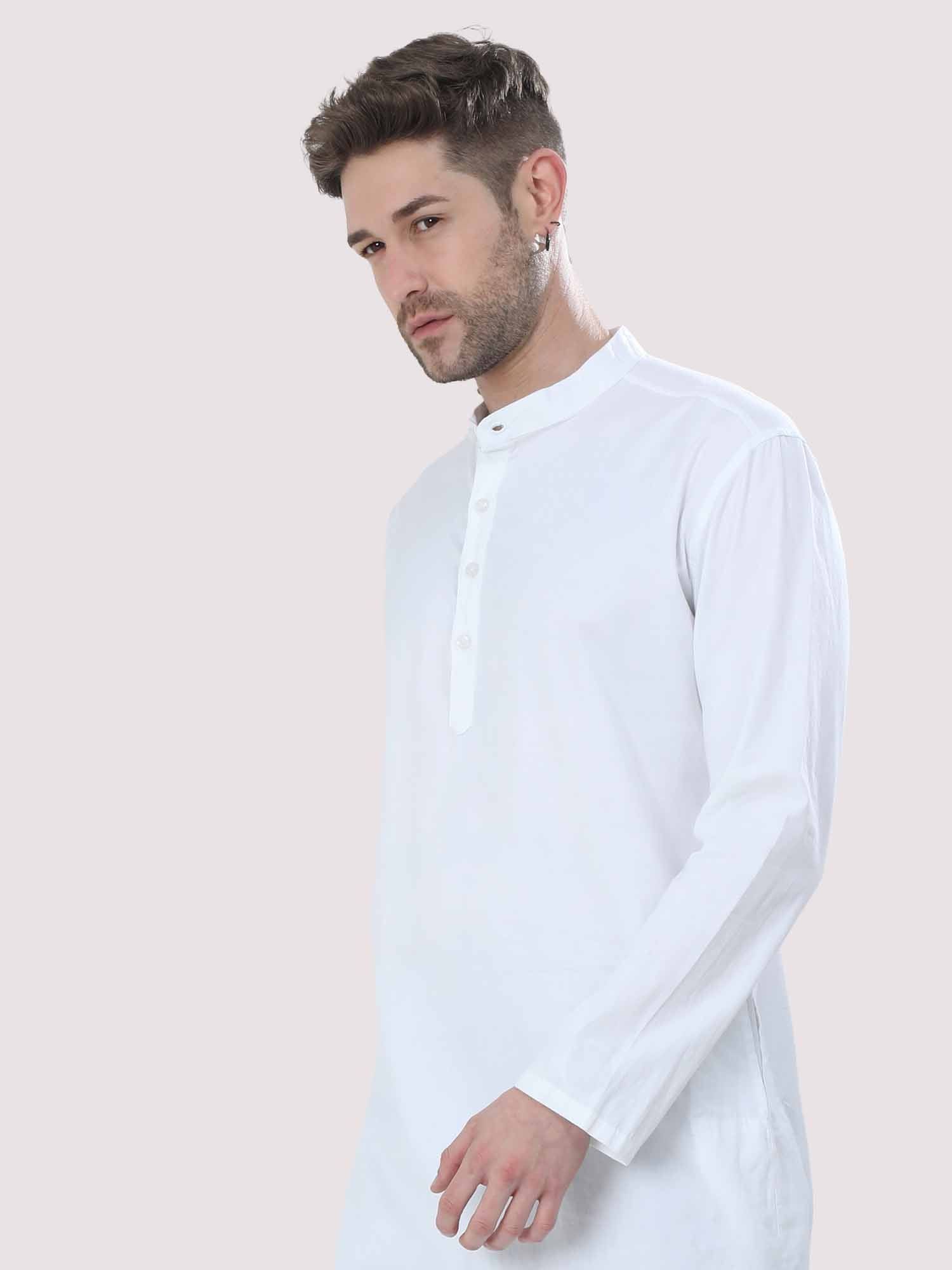 Bright White Solid Kurta - Guniaa Fashions