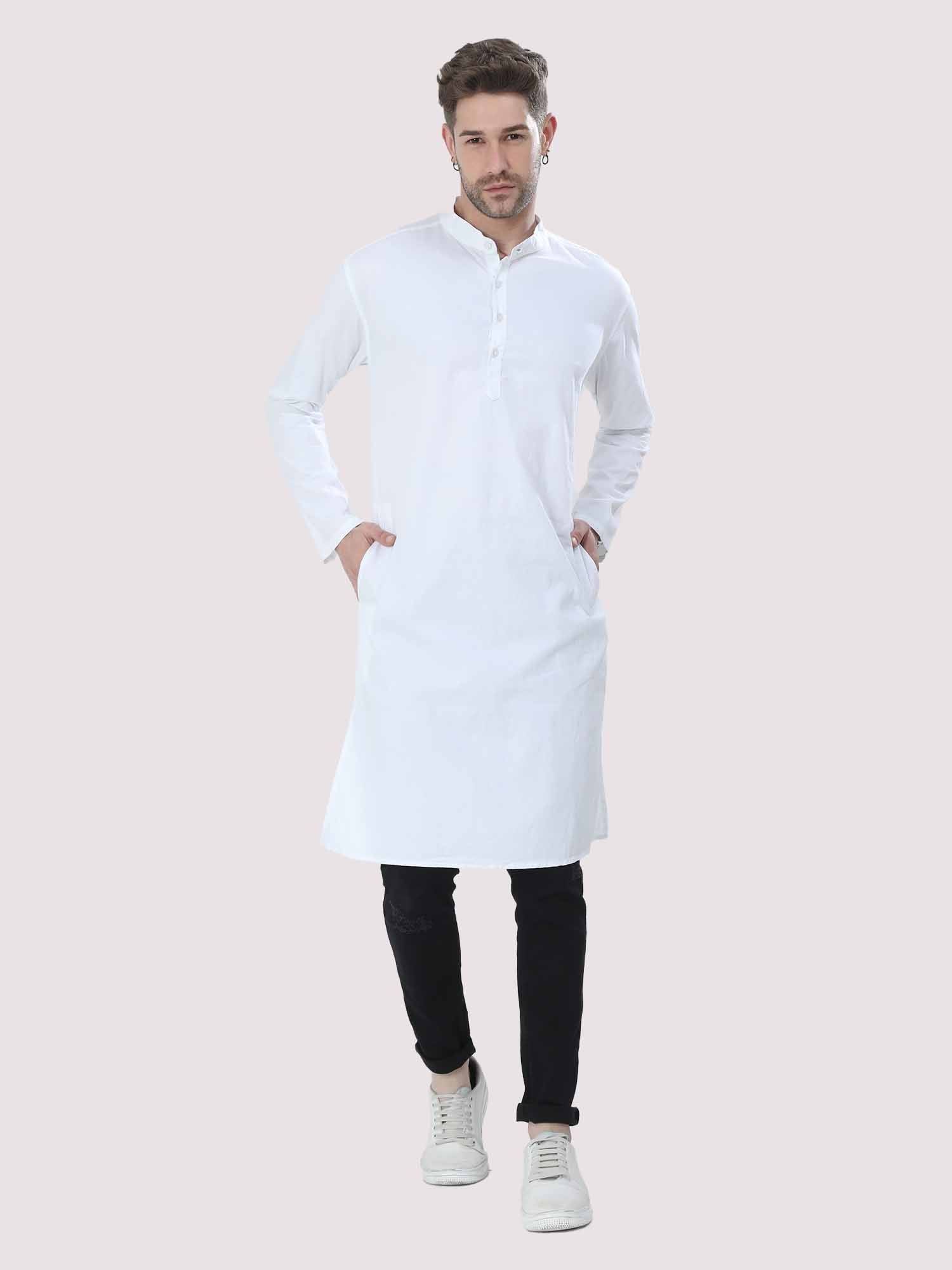 Bright White Solid Kurta - Guniaa Fashions