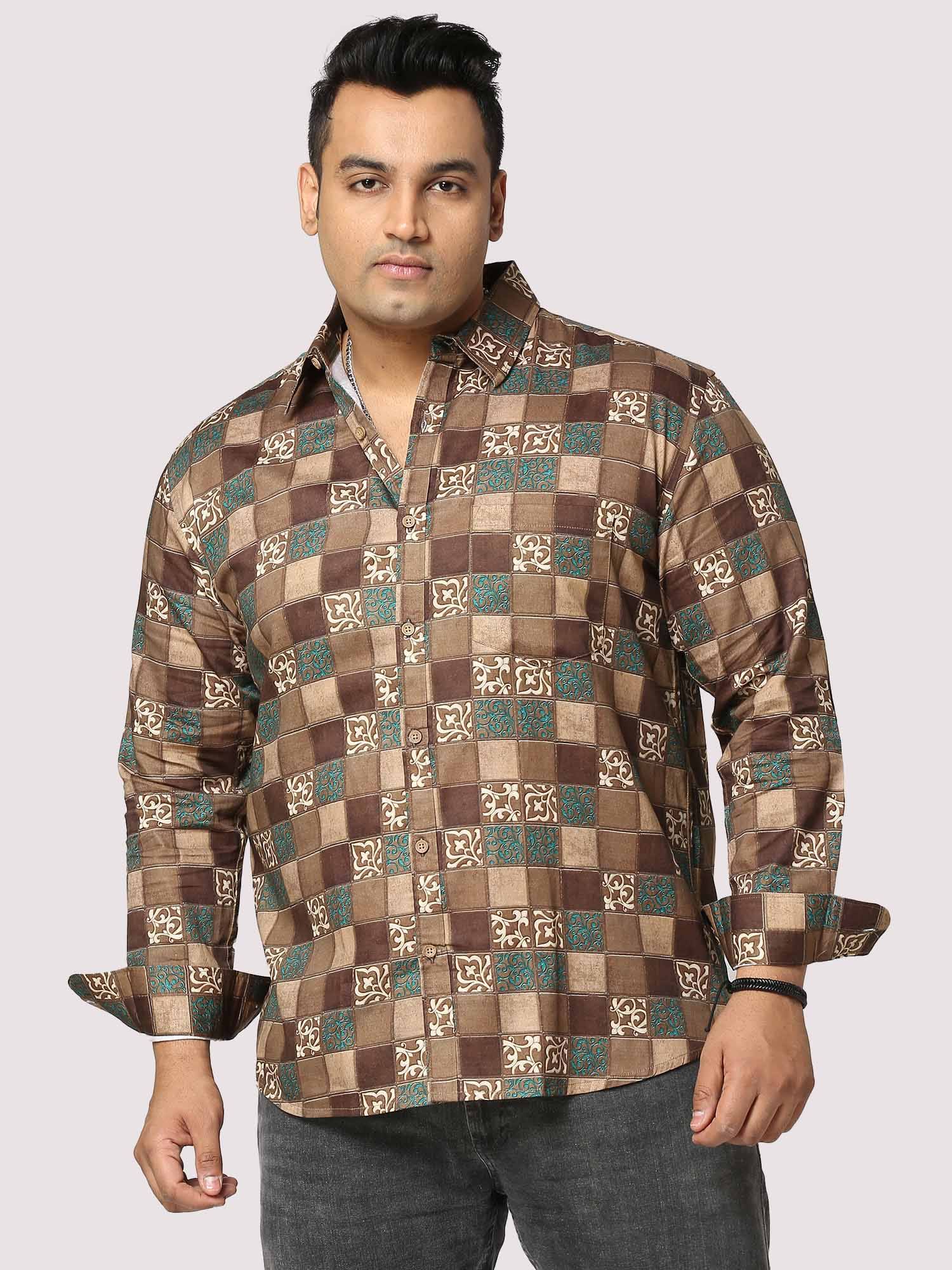 Bronze Blocks Digital Printed Full Sleeve Men's Plus Size - Guniaa Fashions