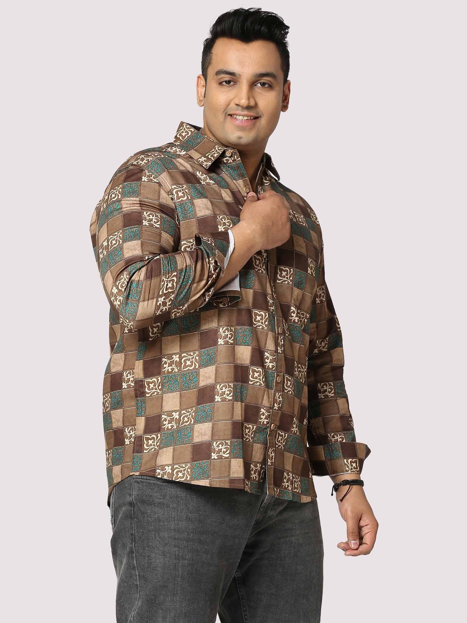 Bronze Blocks Digital Printed Full Sleeve Men's Plus Size - Guniaa Fashions