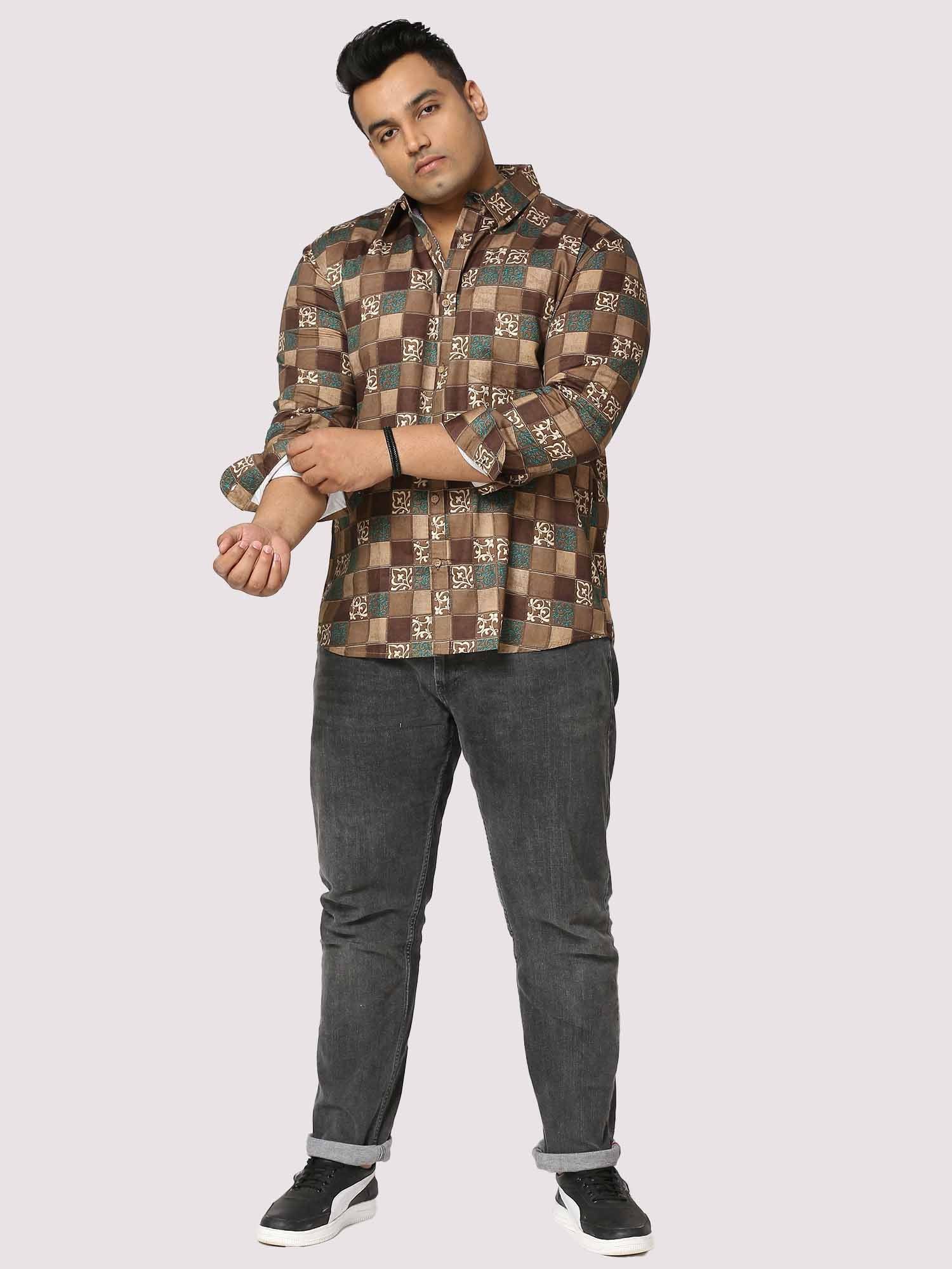 Bronze Blocks Digital Printed Full Sleeve Men's Plus Size - Guniaa Fashions