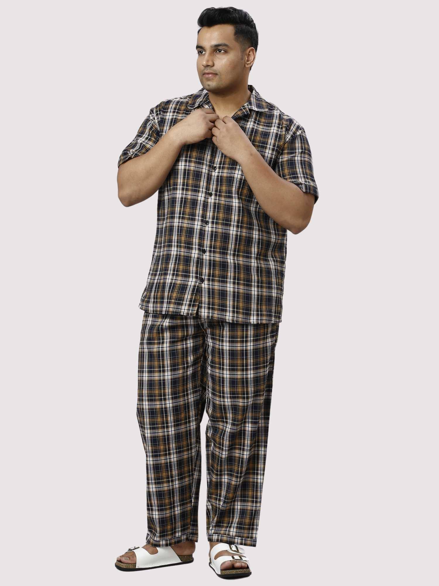 Brown Derby Checks Printed Full Co-ords Set Men's Plus Size - Guniaa Fashions