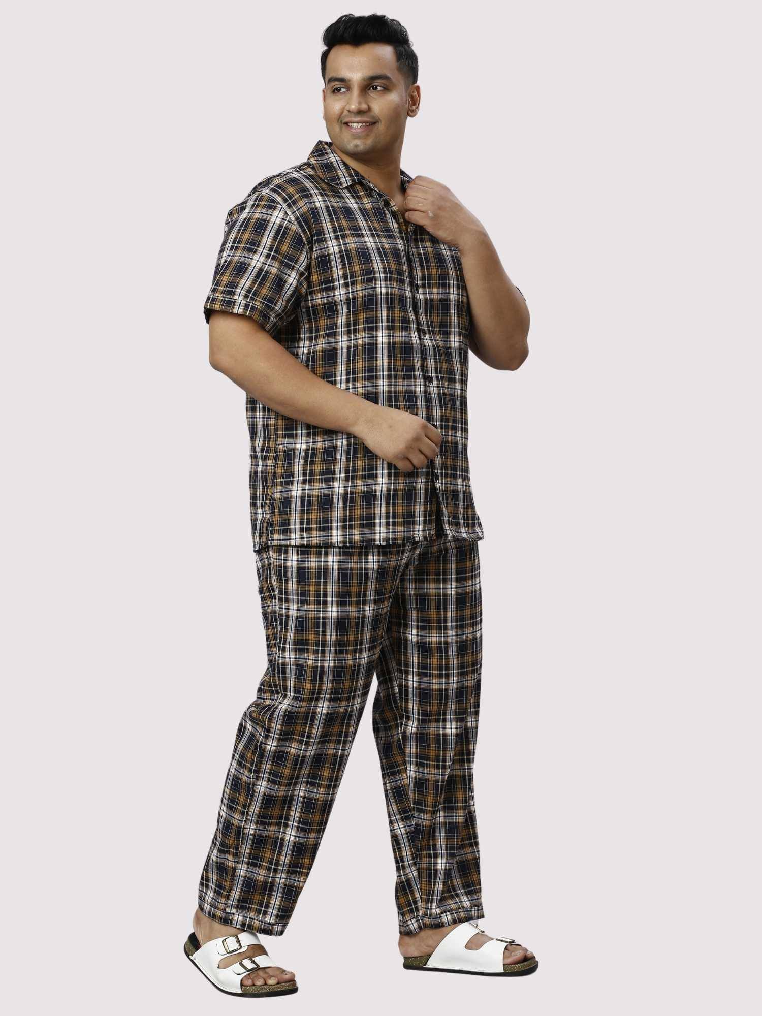 Brown Derby Checks Printed Full Co-ords Set Men's Plus Size - Guniaa Fashions