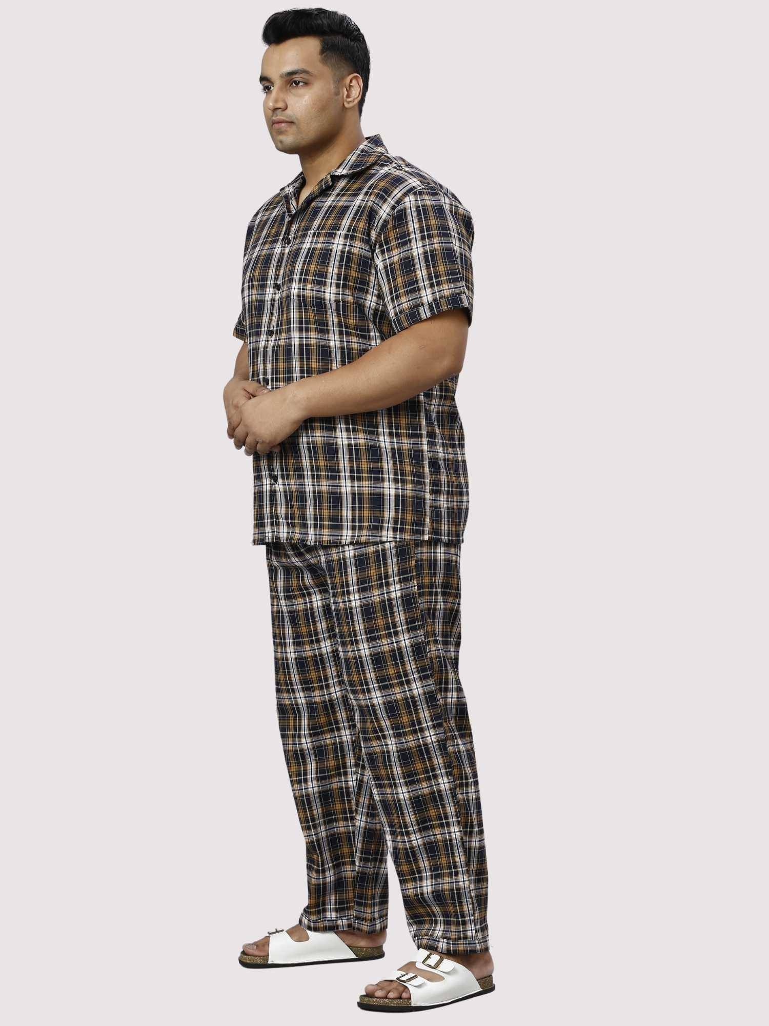 Brown Derby Checks Printed Full Co-ords Set Men's Plus Size - Guniaa Fashions