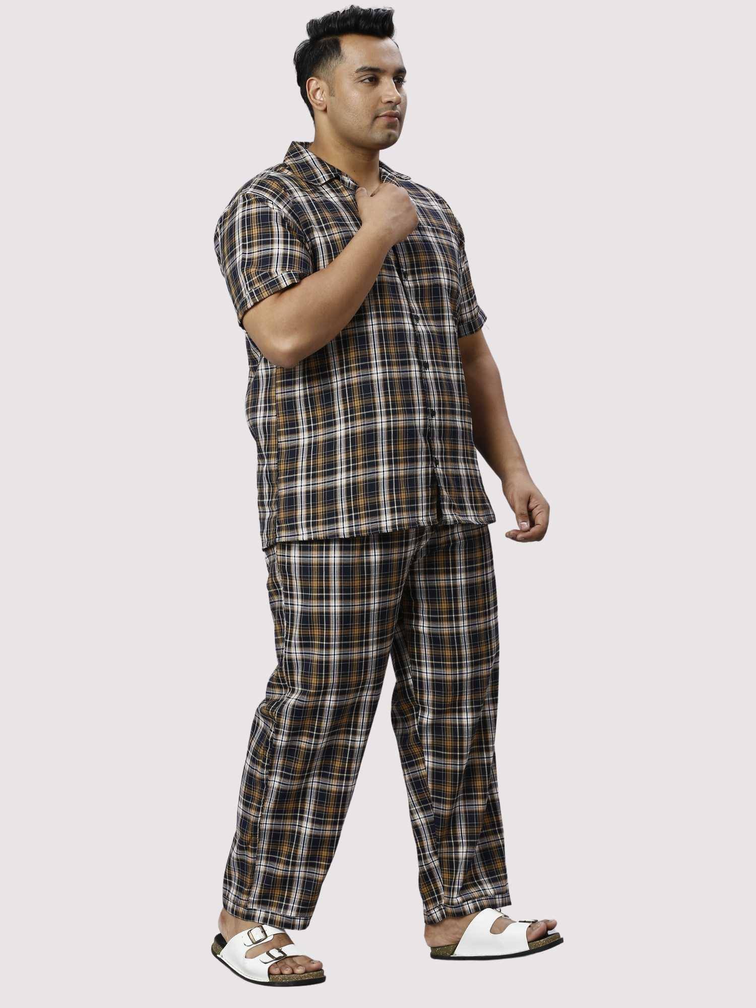 Brown Derby Checks Printed Full Co-ords Set Men's Plus Size - Guniaa Fashions