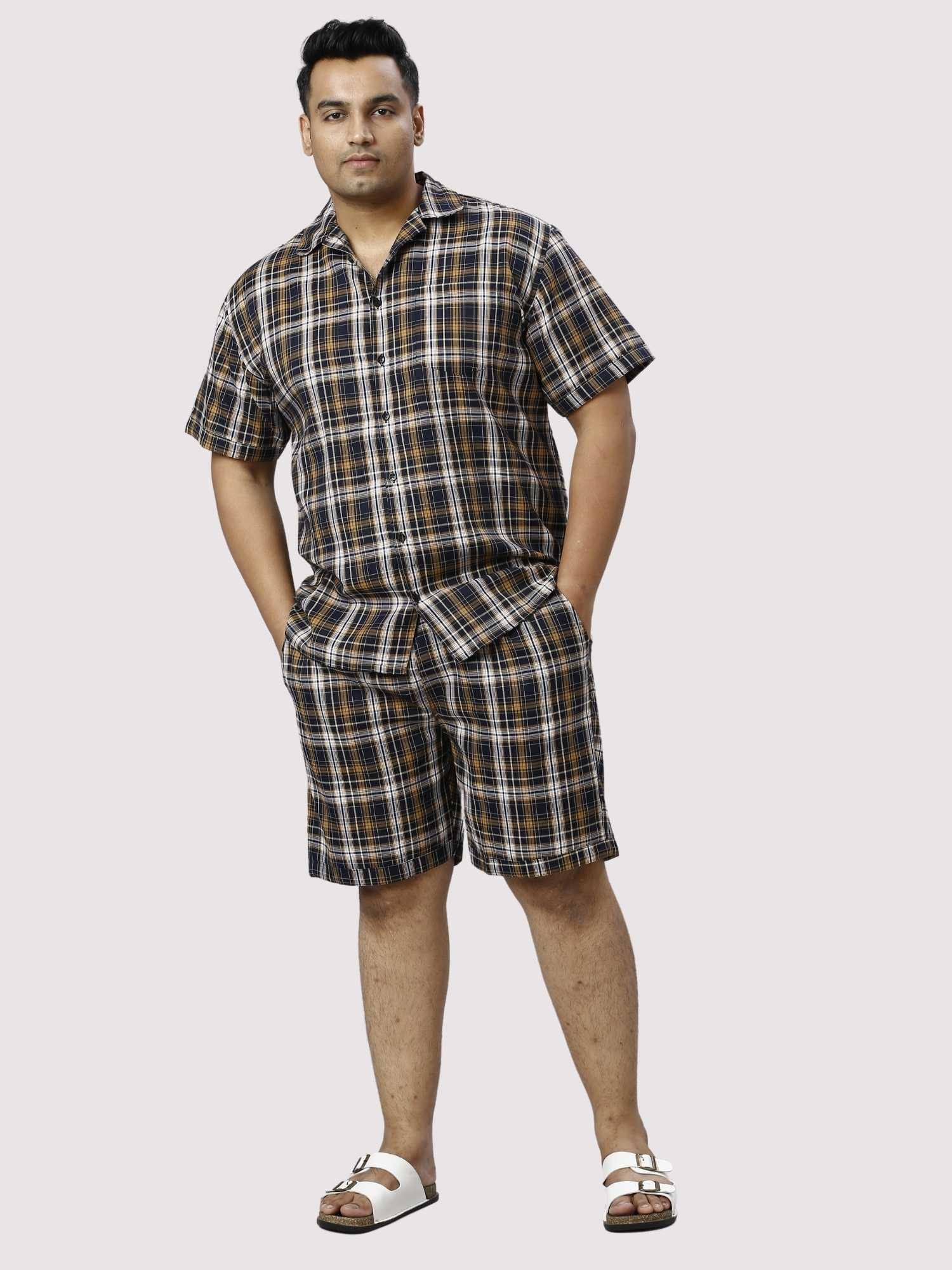 Brown Derby Checks Printed Half Co-ords Set Men's Plus Size - Guniaa Fashions