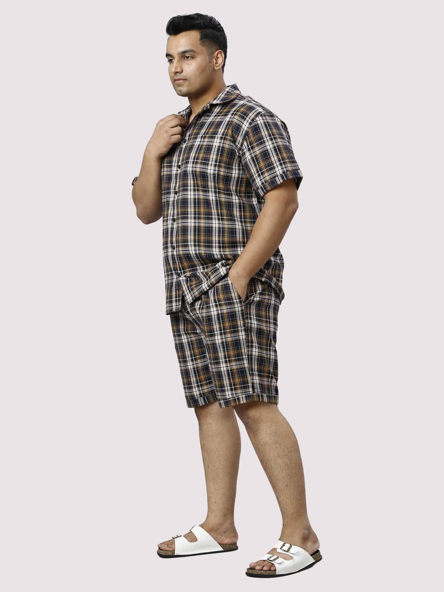 Brown Derby Checks Printed Half Co-ords Set Men's Plus Size - Guniaa Fashions