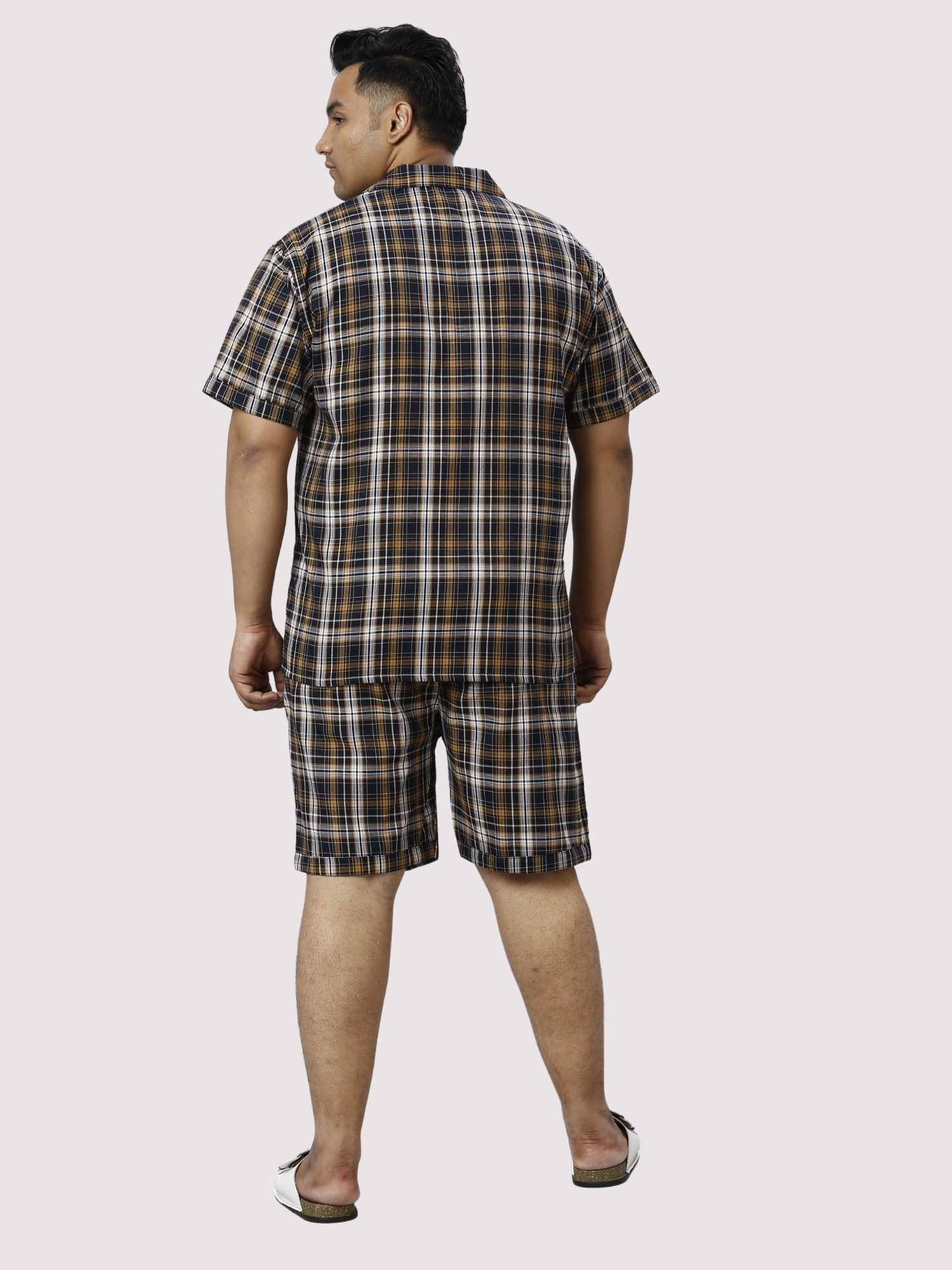 Brown Derby Checks Printed Half Co-ords Set Men's Plus Size - Guniaa Fashions