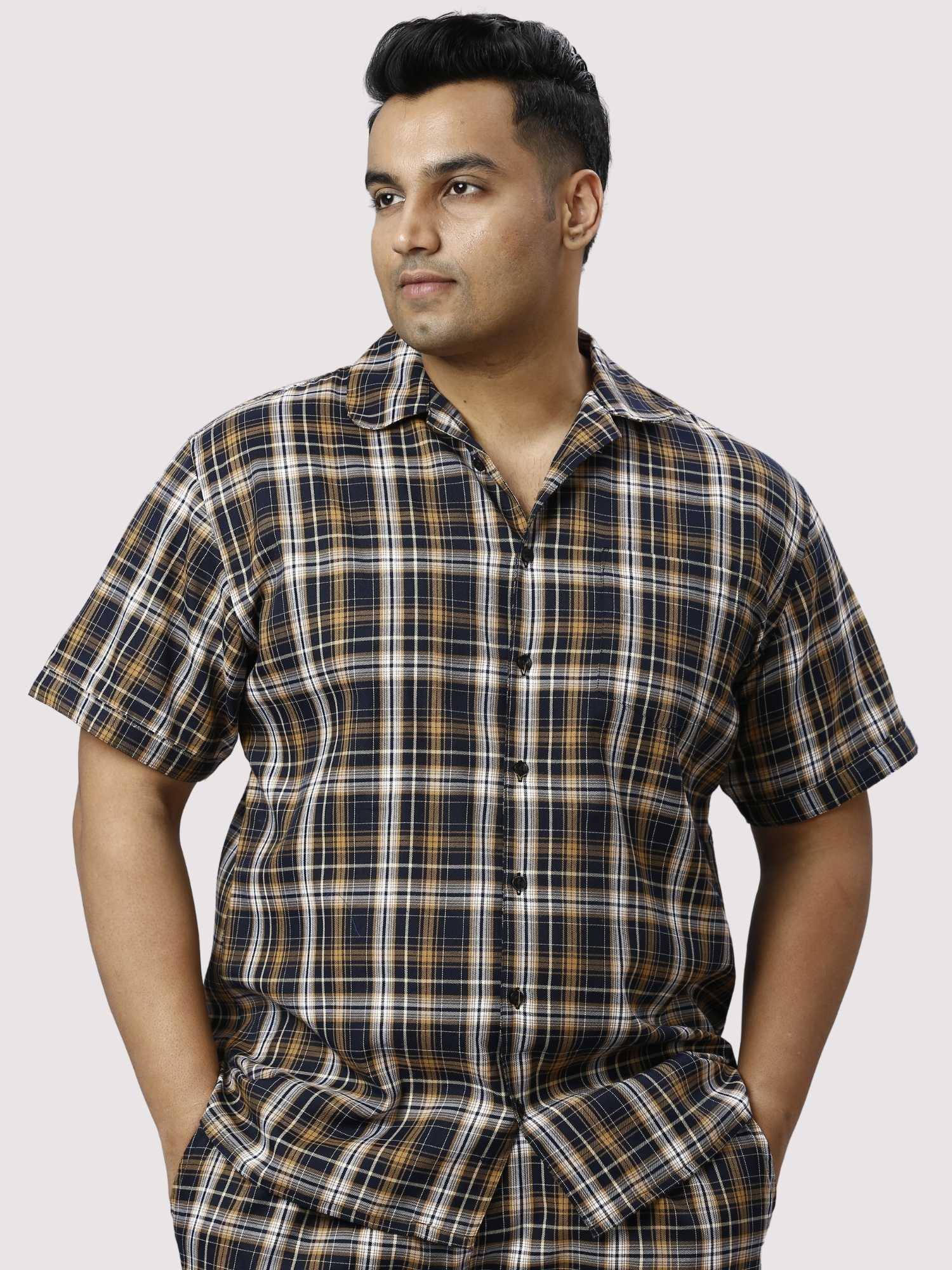 Brown Derby Checks Printed Half Co-ords Set Men's Plus Size - Guniaa Fashions