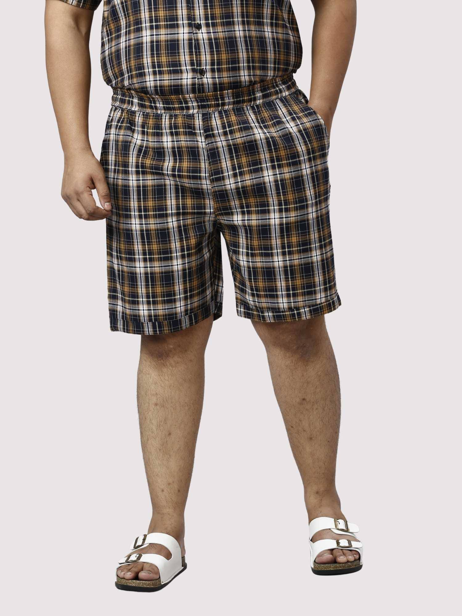 Brown Derby Checks Printed Half Co-ords Set Men's Plus Size - Guniaa Fashions