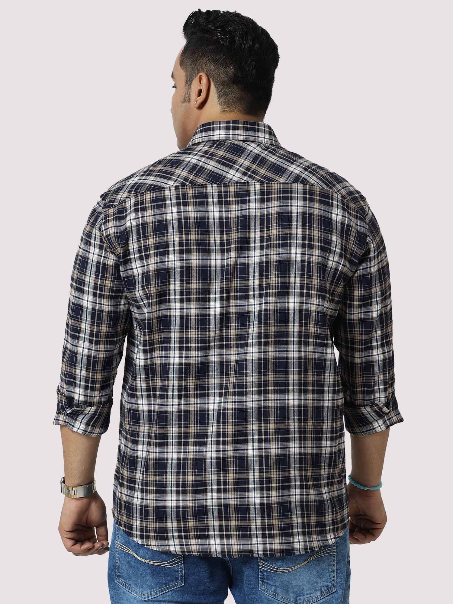 Brown on White Checkered Cotton Full Shirt Men's Plus Size - Guniaa Fashions