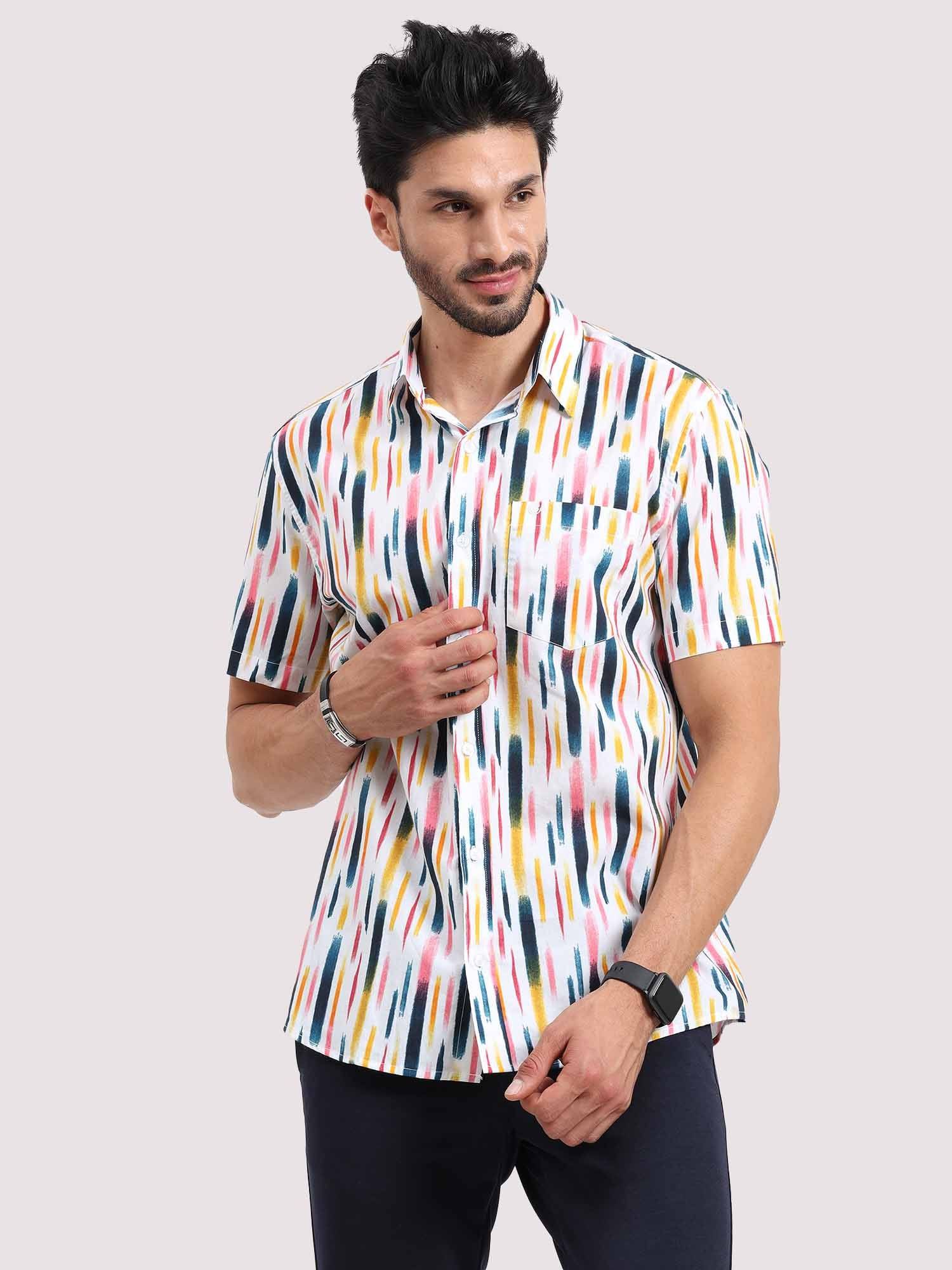 Brush Stripe Printed Half Sleeve Shirt - Guniaa Fashions