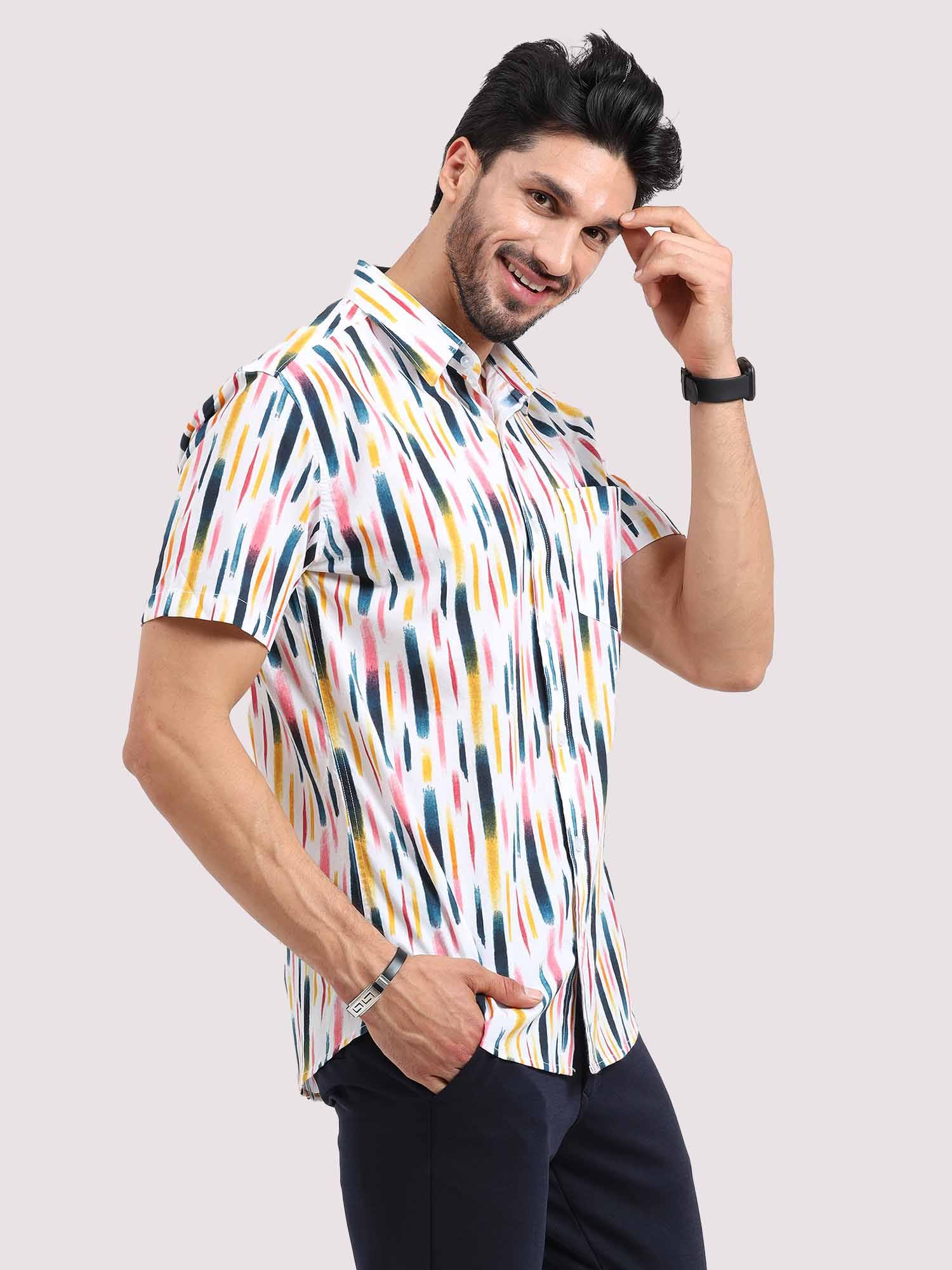 Brush Stripe Printed Half Sleeve Shirt - Guniaa Fashions