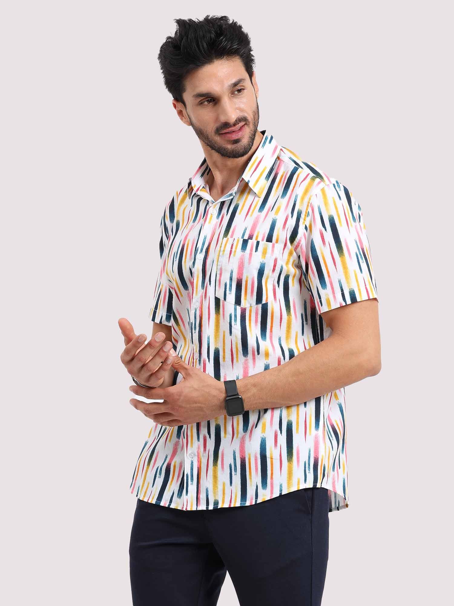 Brush Stripe Printed Half Sleeve Shirt - Guniaa Fashions