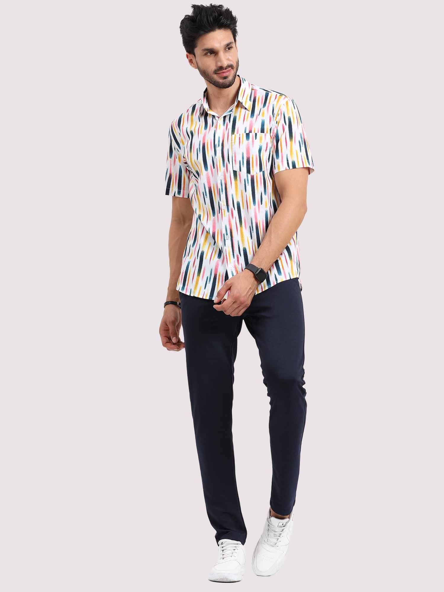 Brush Stripe Printed Half Sleeve Shirt - Guniaa Fashions