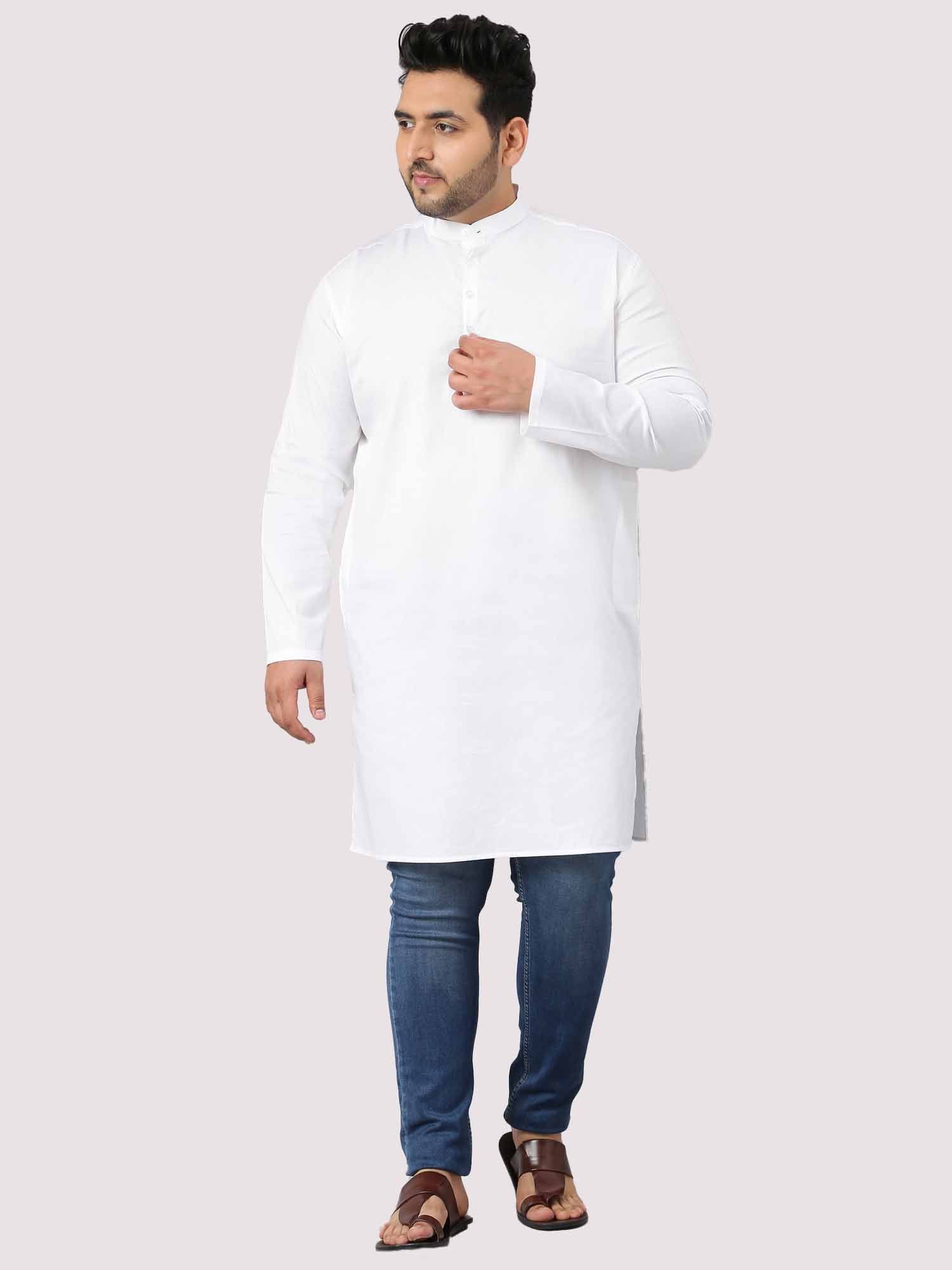 Calmania The Soothing White Full Sleeve Kurta Men's Plus Size - Guniaa Fashions