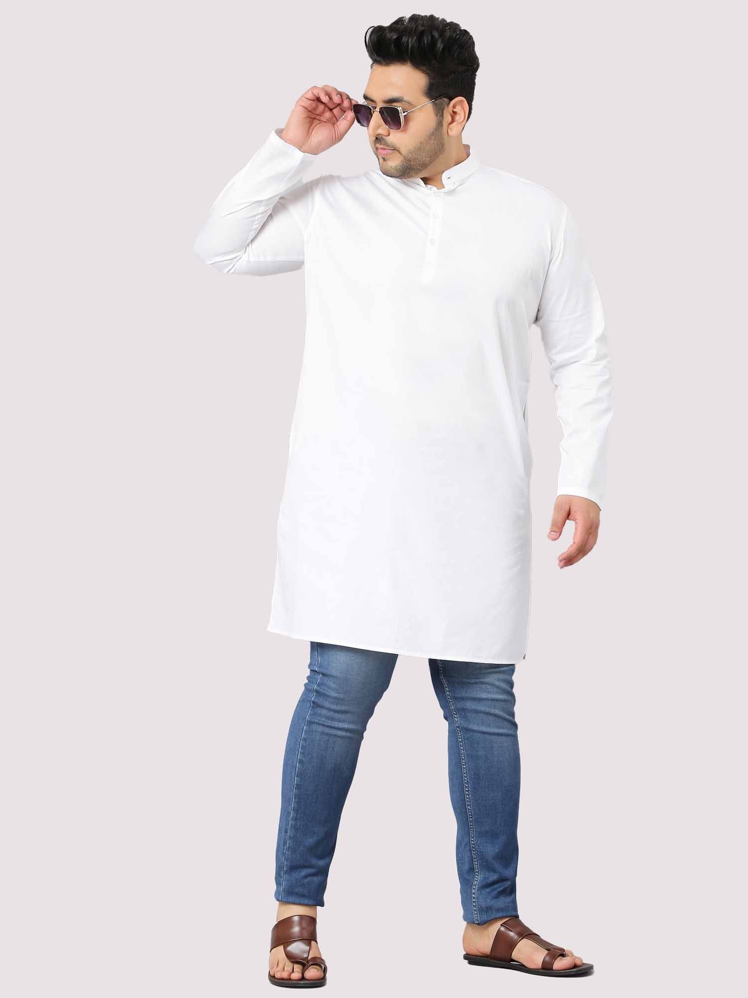 Calmania The Soothing White Full Sleeve Kurta Men's Plus Size - Guniaa Fashions