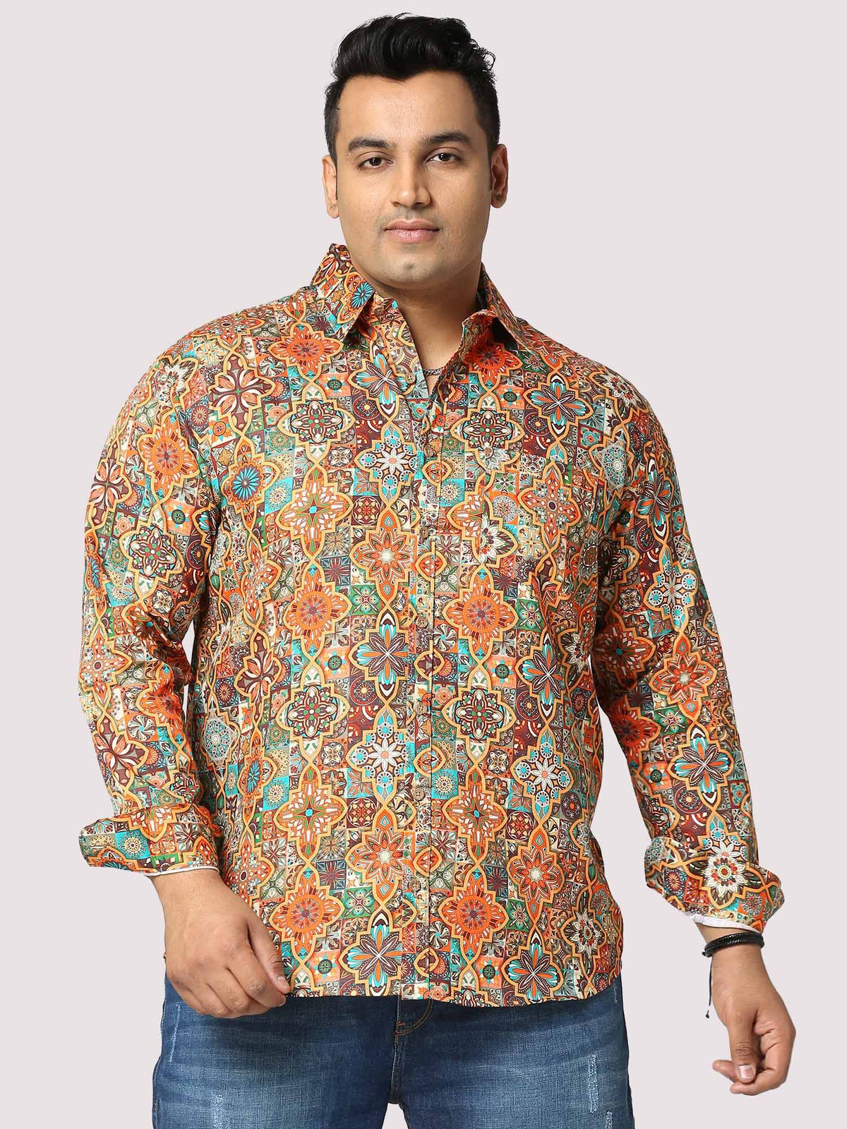Caramel Mosaic Digital Printed Full Sleeve Men's Plus Size - Guniaa Fashions