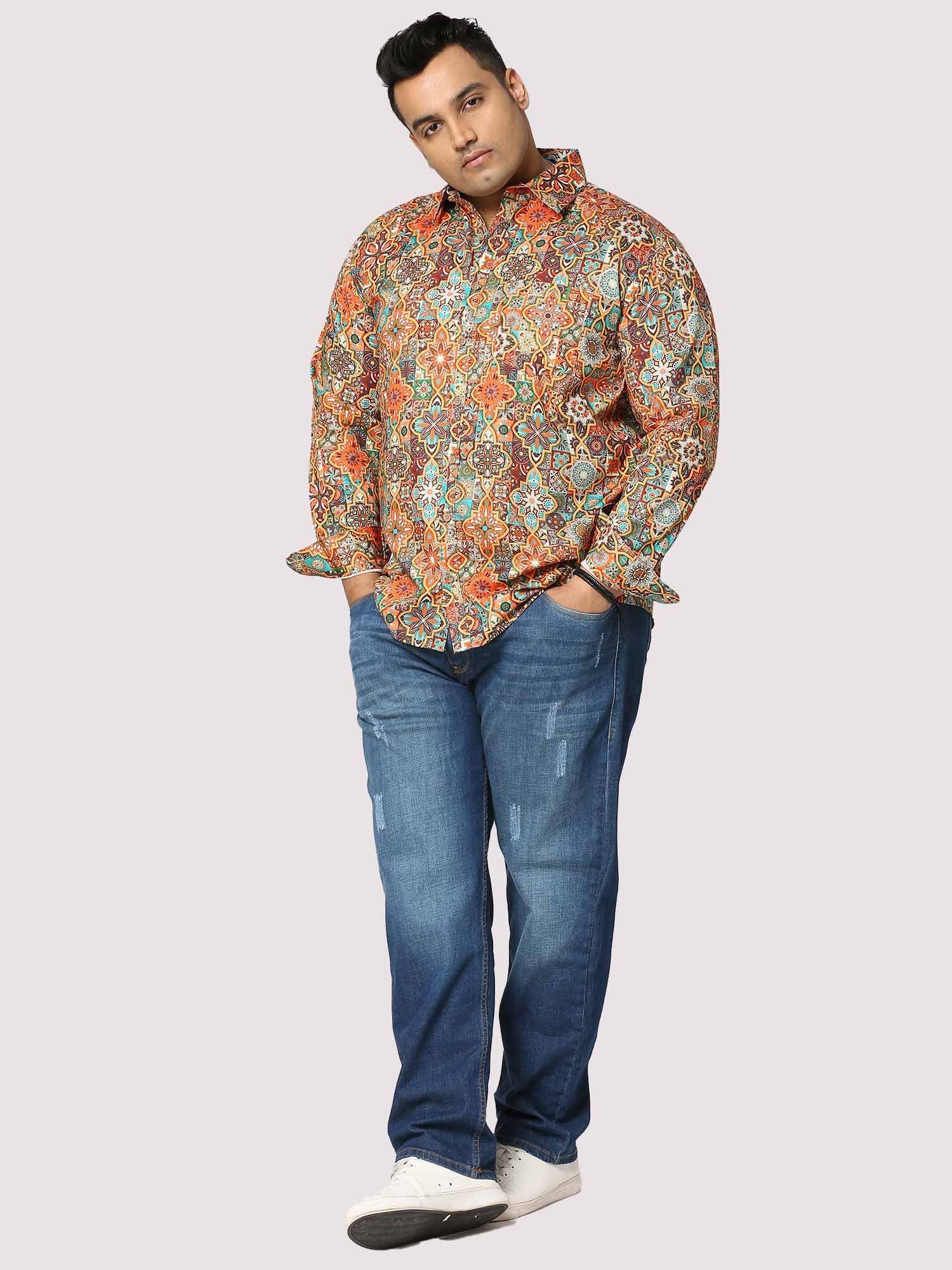 Caramel Mosaic Digital Printed Full Sleeve Men's Plus Size - Guniaa Fashions