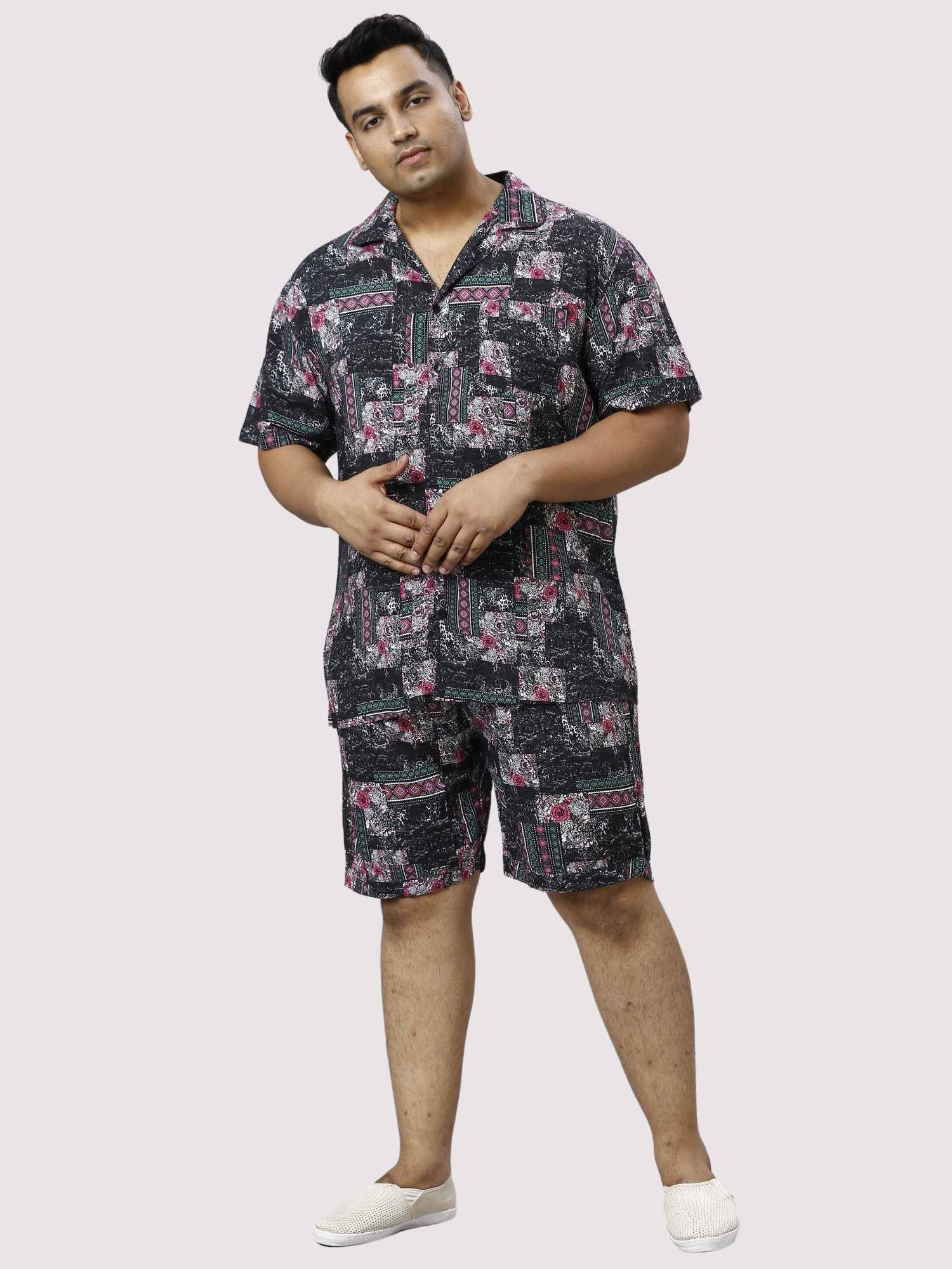 Carbon Pattern Digital Printed Half Co-ords Set Men's Plus Size - Guniaa Fashions