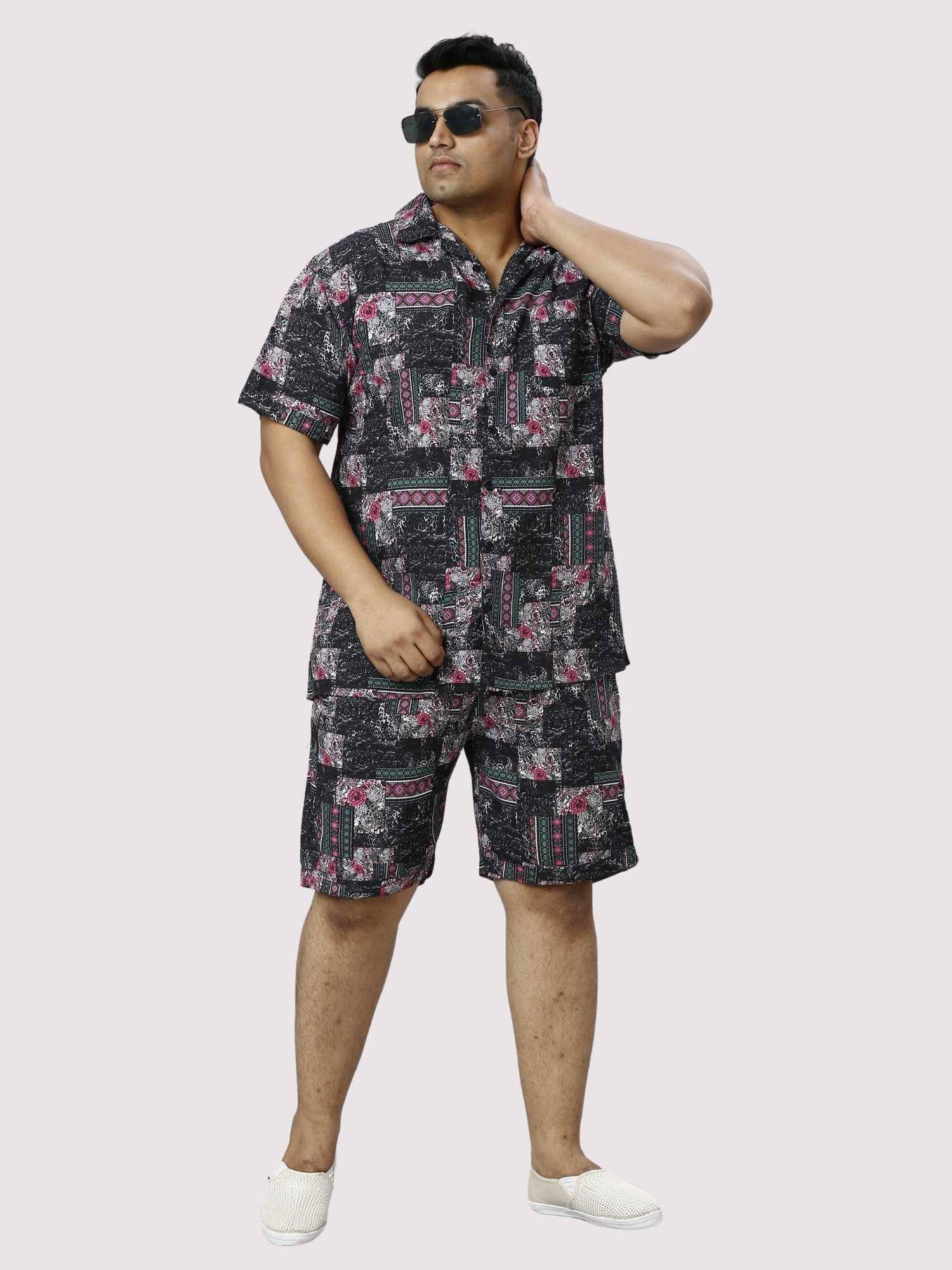 Carbon Pattern Digital Printed Half Co-ords Set Men's Plus Size - Guniaa Fashions