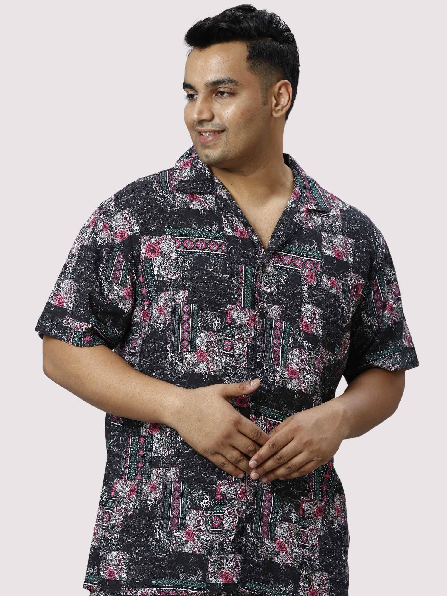 Carbon Pattern Digital Printed Half Co-ords Set Men's Plus Size - Guniaa Fashions