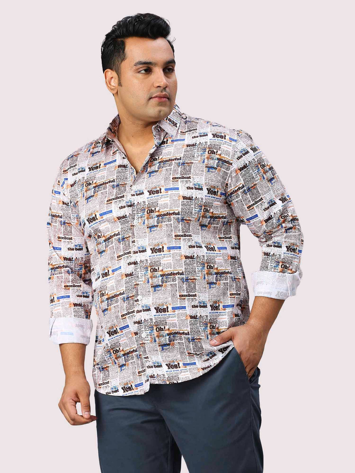 Chronicle Digital Printed Full Sleeve Men's Plus Size Shirt - Guniaa Fashions