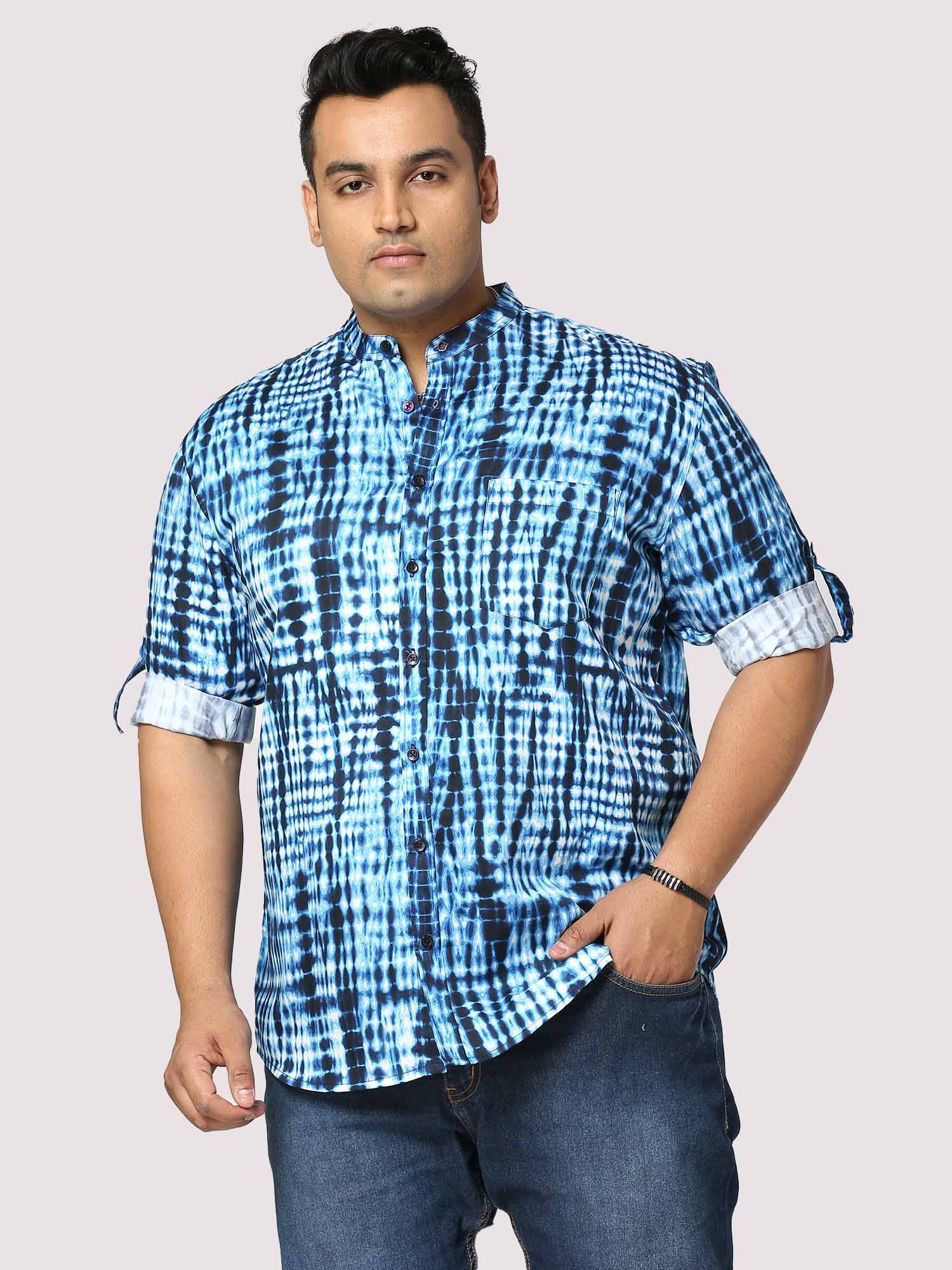 Coral Digital Printed Chinese Collar Men's Plus Size Full Shirt - Guniaa Fashions