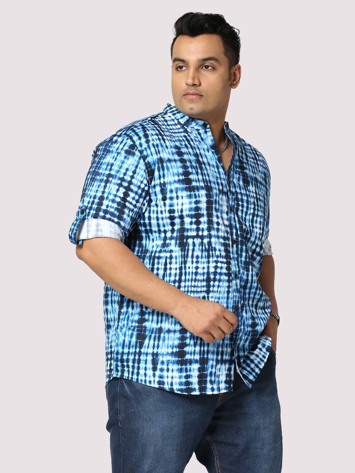 Coral Digital Printed Chinese Collar Men's Plus Size Full Shirt - Guniaa Fashions