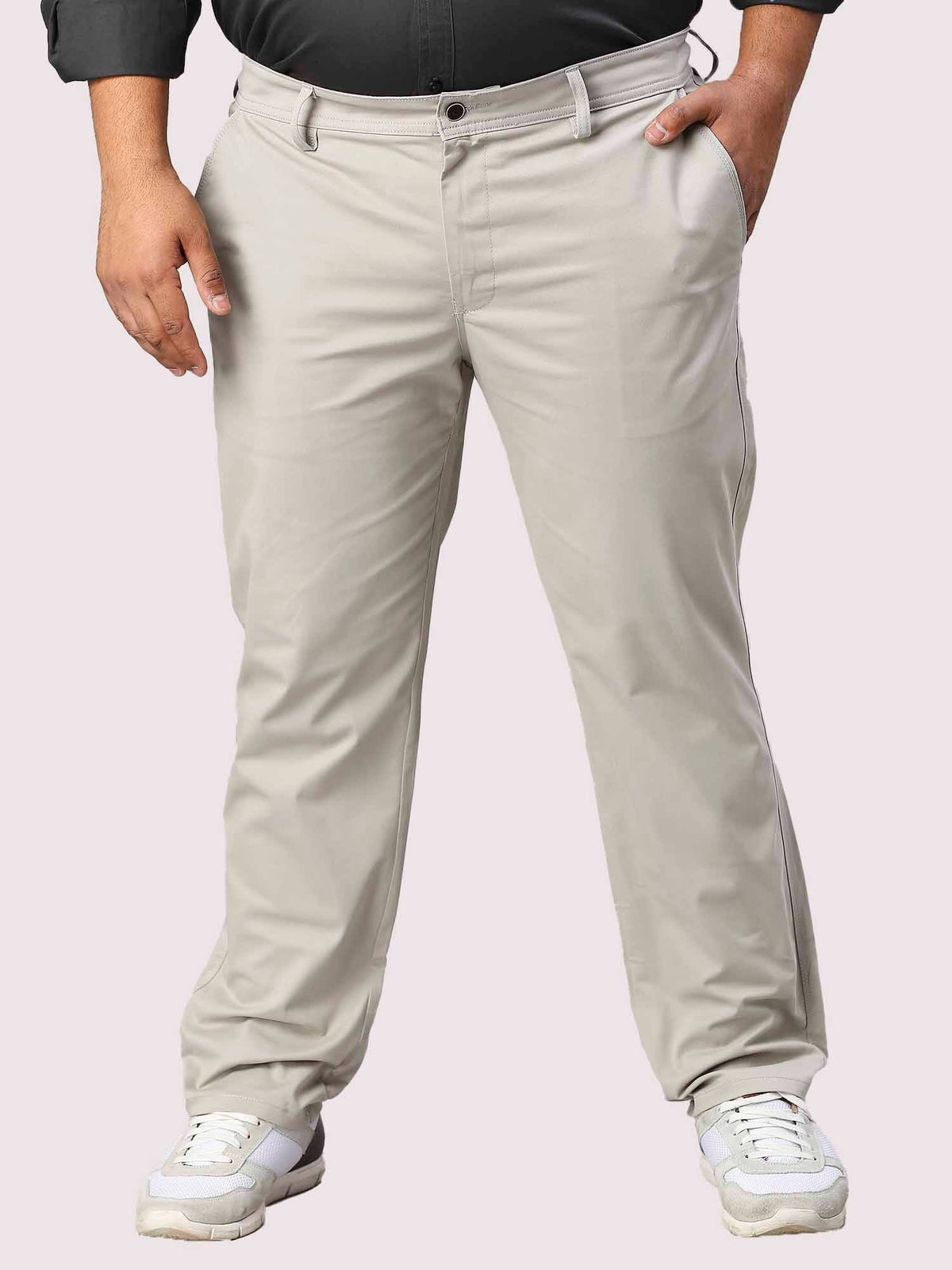 Cream Solid Cotton Trouser Men's Plus Size - Guniaa Fashions