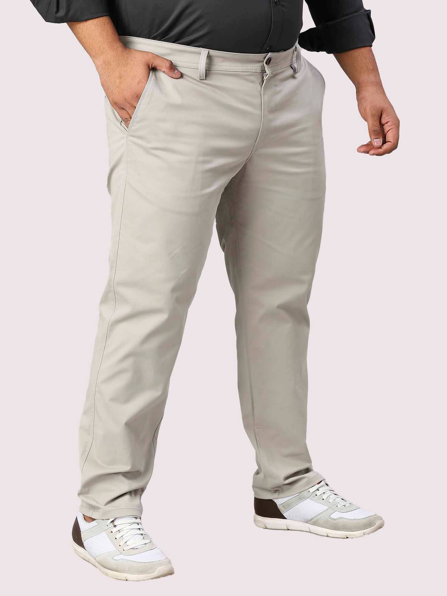 Cream Solid Cotton Trouser Men's Plus Size - Guniaa Fashions