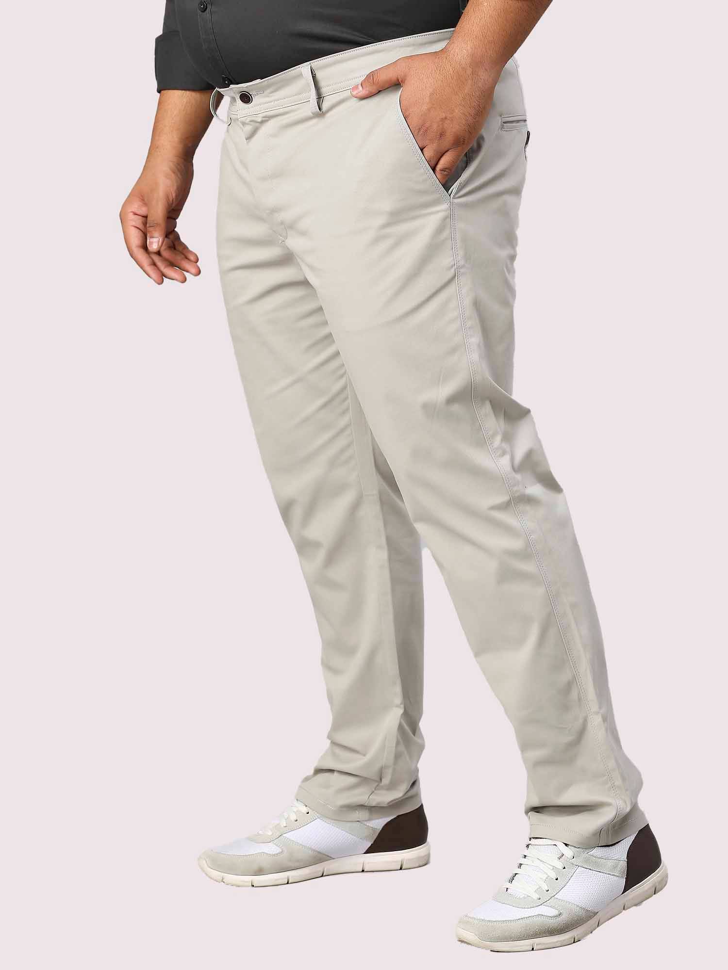 Cream Solid Cotton Trouser Men's Plus Size - Guniaa Fashions