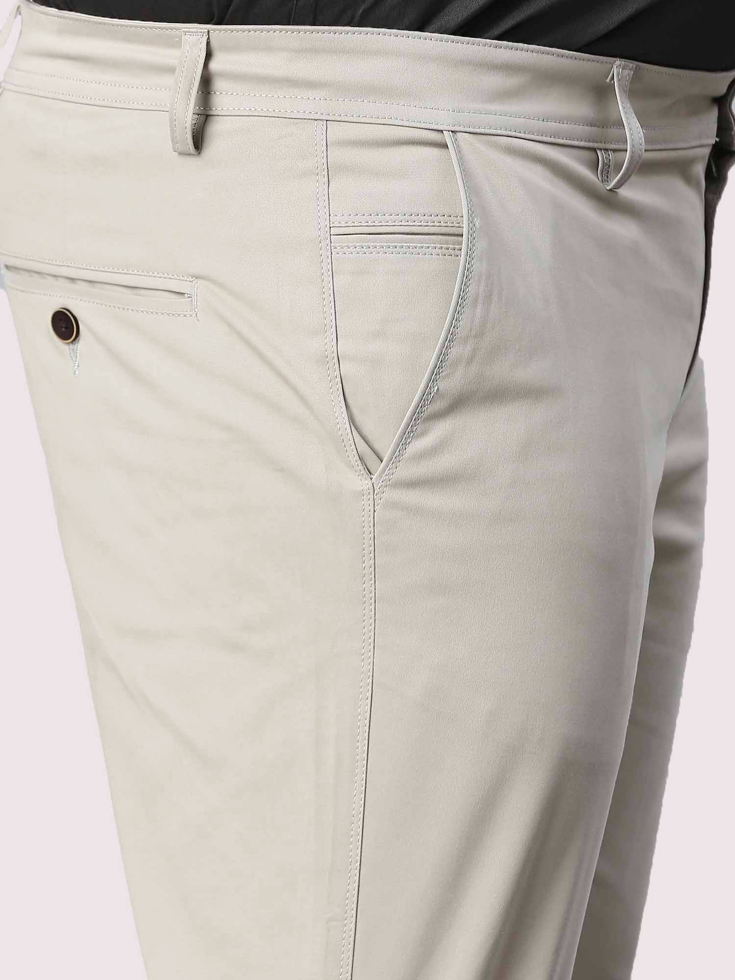 Cream Solid Cotton Trouser Men's Plus Size - Guniaa Fashions