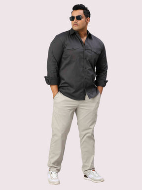 Cream Solid Cotton Trouser Men's Plus Size - Guniaa Fashions