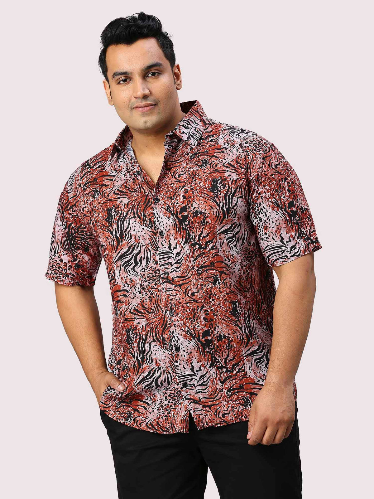 Crimson Digital Printed Half Sleeve Men's Plus Size Shirt - Guniaa Fashions