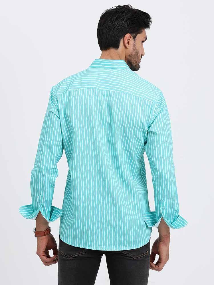 Cyan Stripe Printed Full Sleeve Shirt - Guniaa Fashions