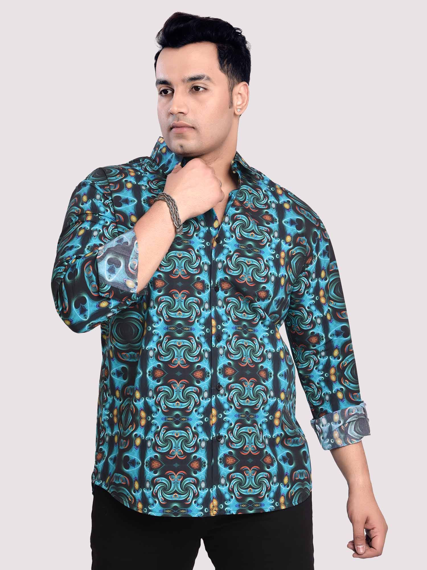 Cyan Symmetric Printed Cotton Full sleeve Men's Plus size - Guniaa Fashions