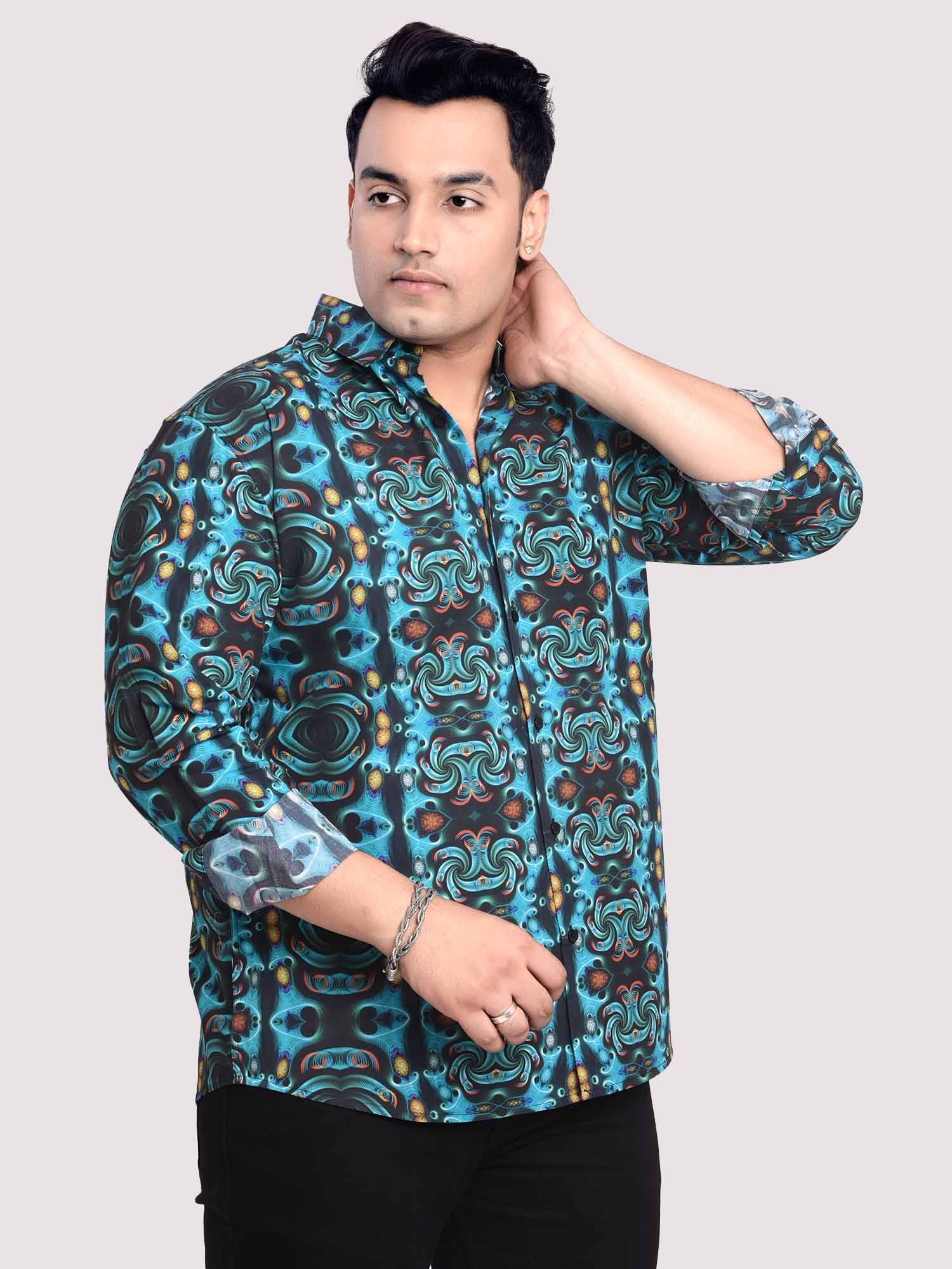 Cyan Symmetric Printed Cotton Full sleeve Men's Plus size - Guniaa Fashions