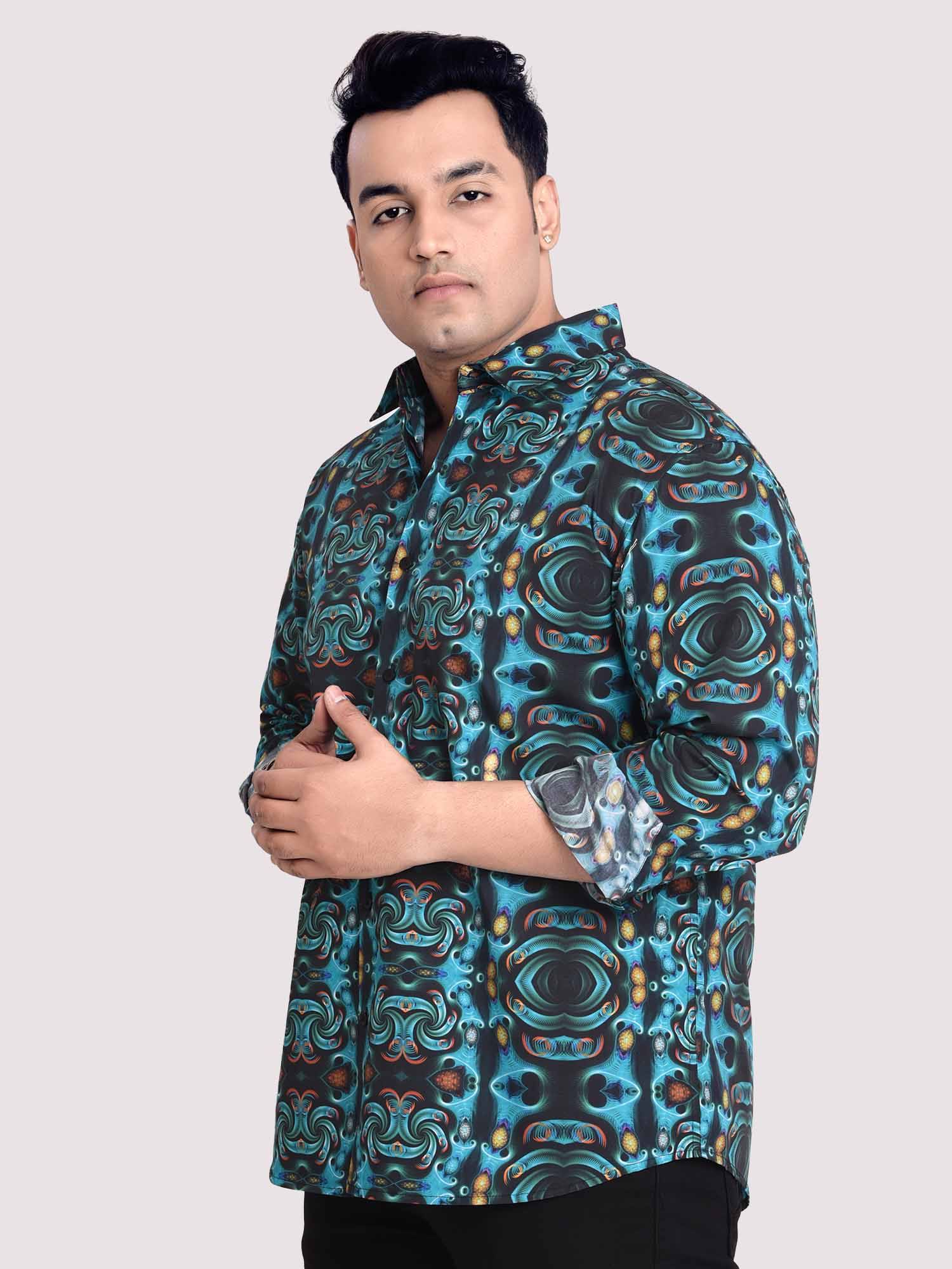 Cyan Symmetric Printed Cotton Full sleeve Men's Plus size - Guniaa Fashions