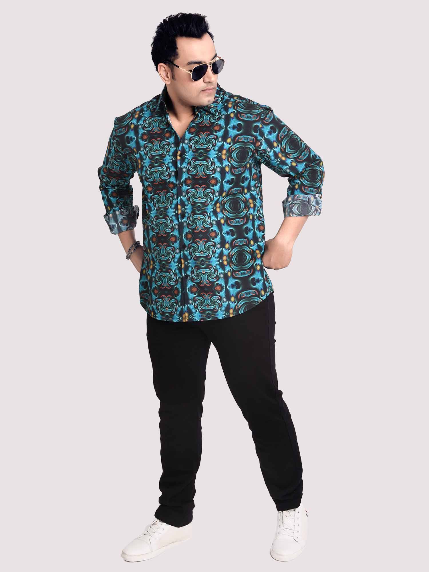 Cyan Symmetric Printed Cotton Full sleeve Men's Plus size - Guniaa Fashions