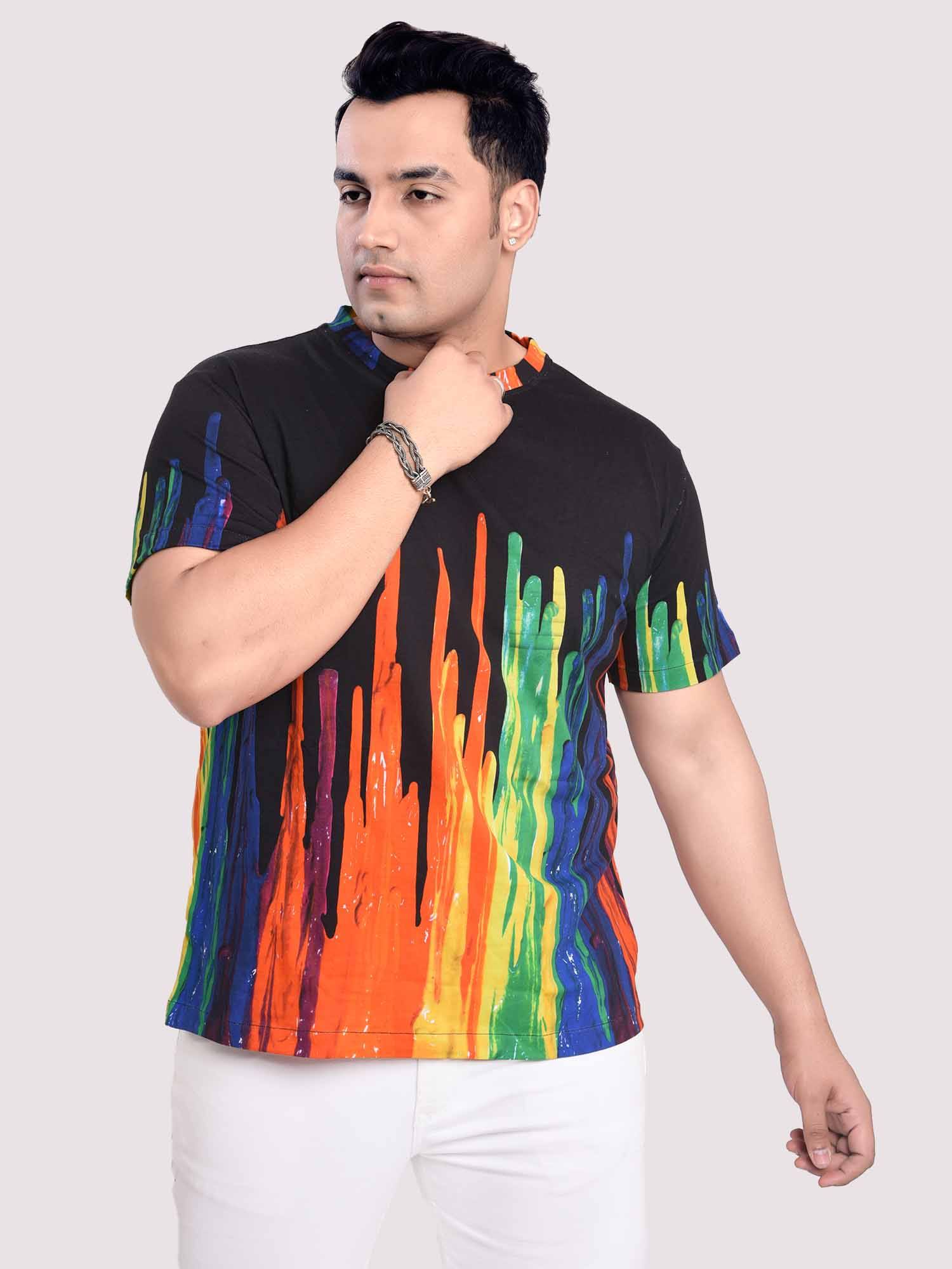 Dancing Fountain Black Digital Printed Round Neck T-Shirt Men's Plus Size - Guniaa Fashions