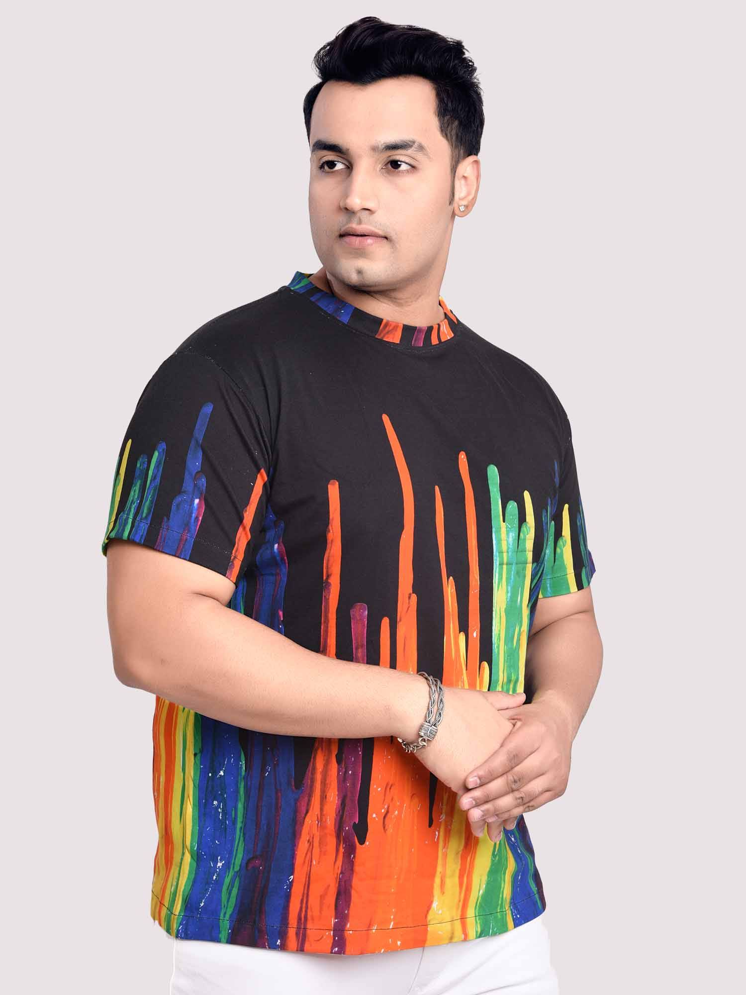 Dancing Fountain Black Digital Printed Round Neck T-Shirt Men's Plus Size - Guniaa Fashions