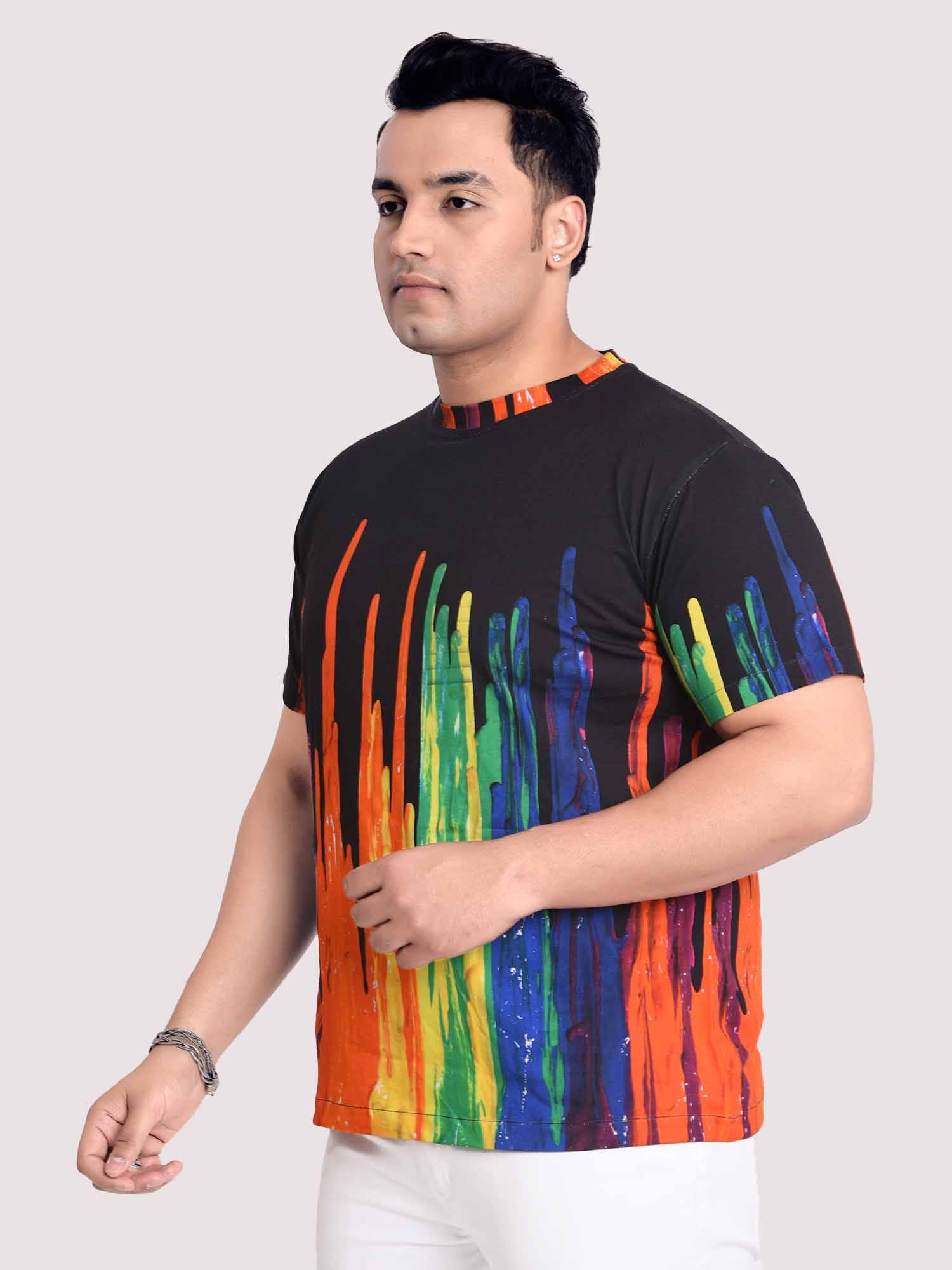 Dancing Fountain Black Digital Printed Round Neck T-Shirt Men's Plus Size - Guniaa Fashions