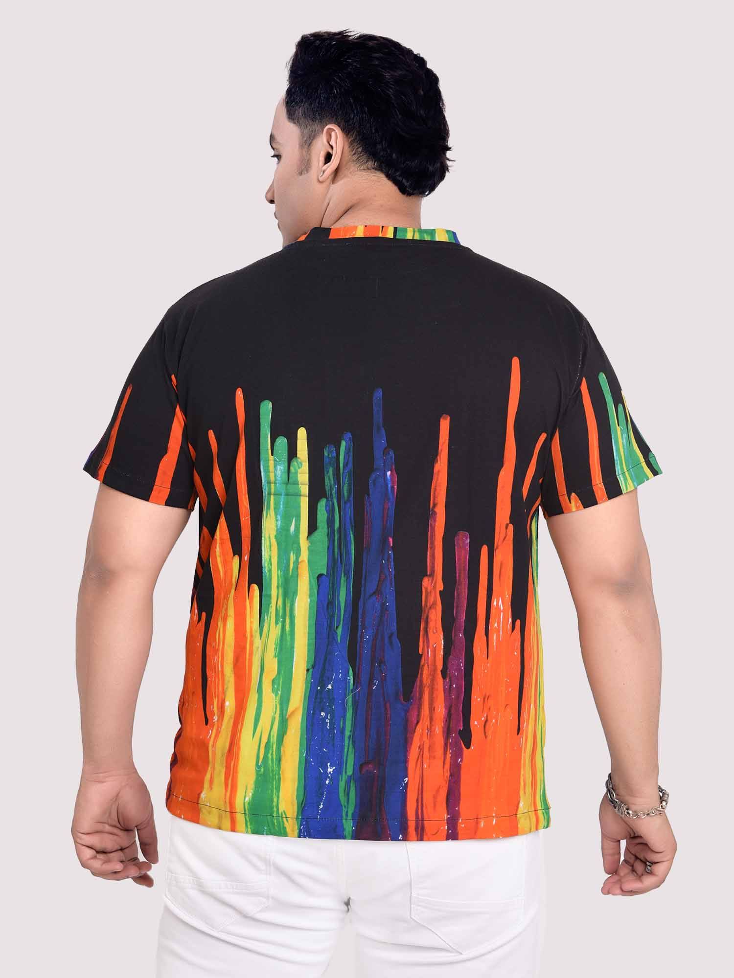 Dancing Fountain Black Digital Printed Round Neck T-Shirt Men's Plus Size - Guniaa Fashions